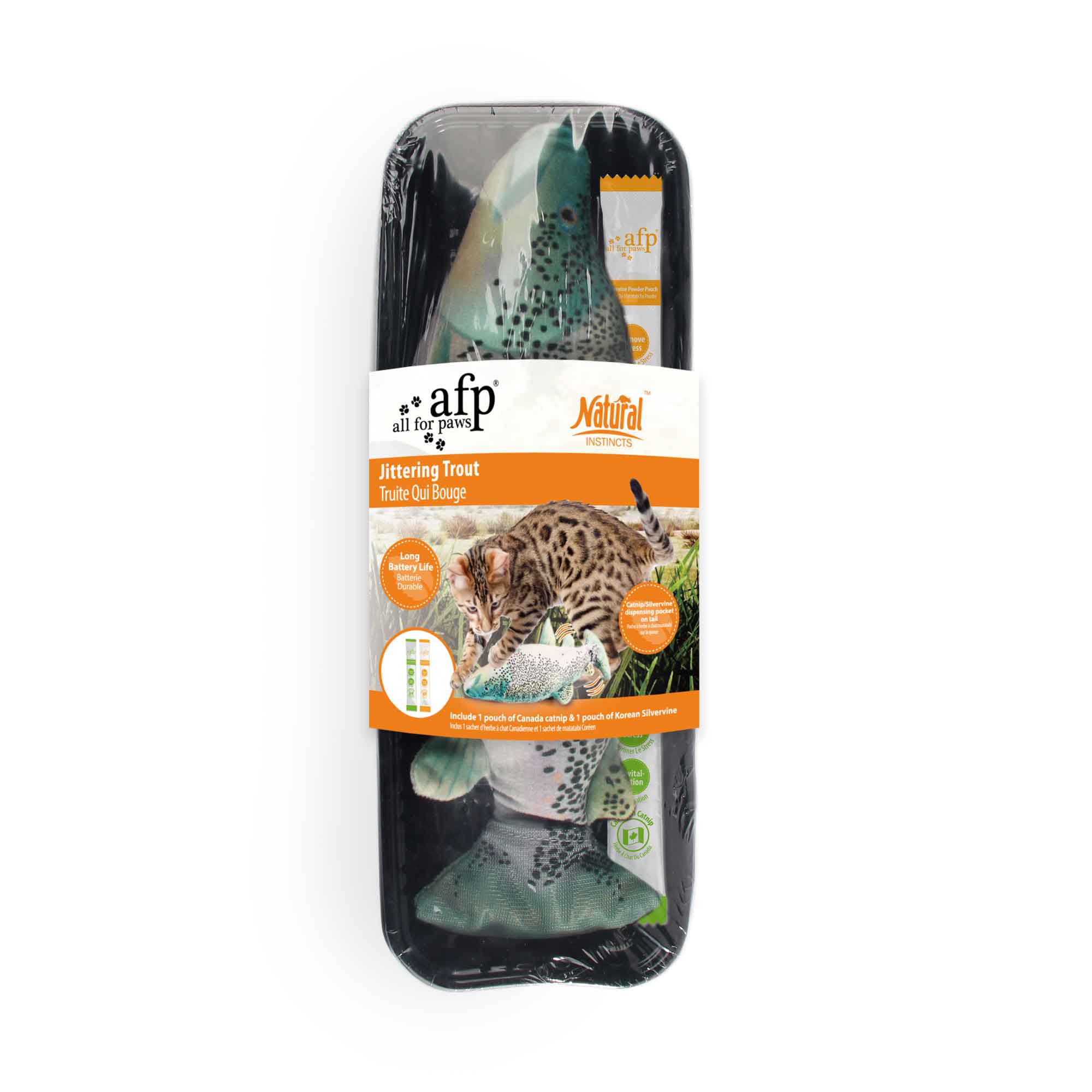 USB Rechargeable Jittering Trout Cat Toy with Catnip & Silvervine