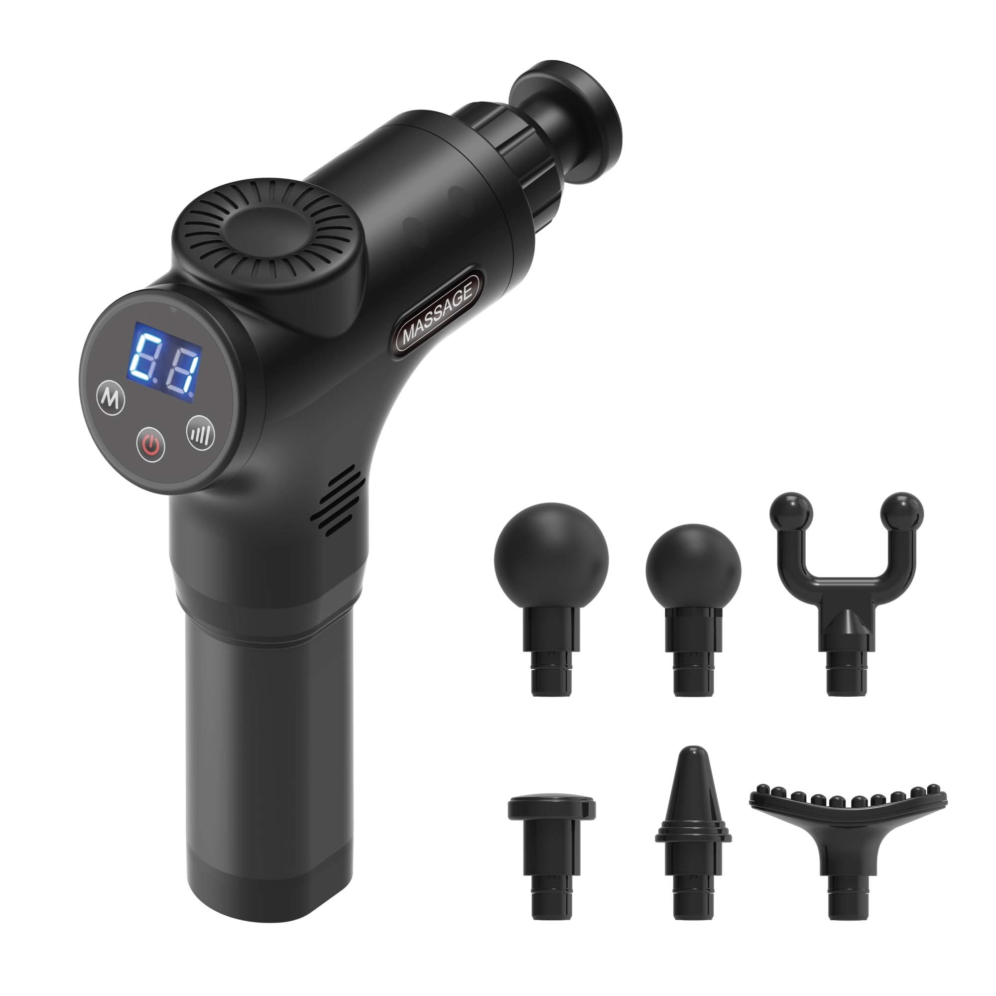 Rechargeable 6-Head Percussion Massage Gun, LCD 6 Speeds