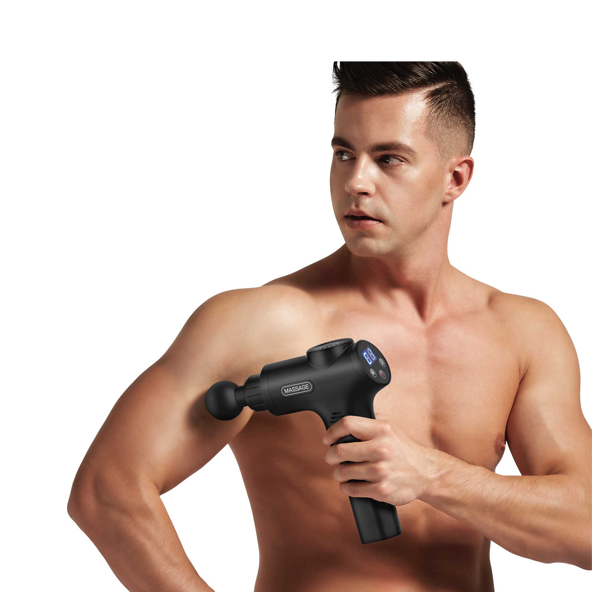 Rechargeable 6-Head Percussion Massage Gun, LCD 6 Speeds