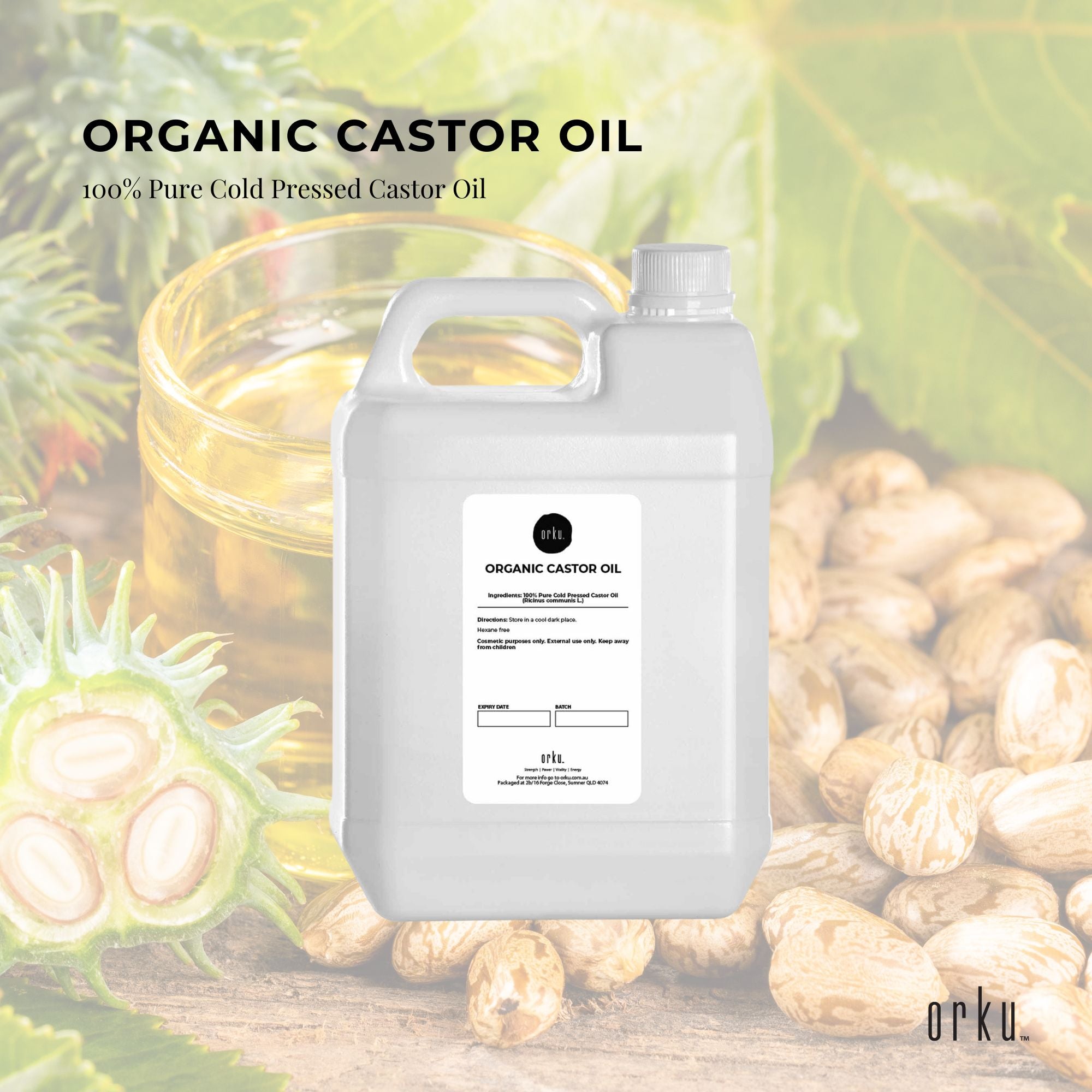 5L Organic Castor Oil, Hexane Free, Cold Pressed, Anti-Oxidant, Skin & Hair Care