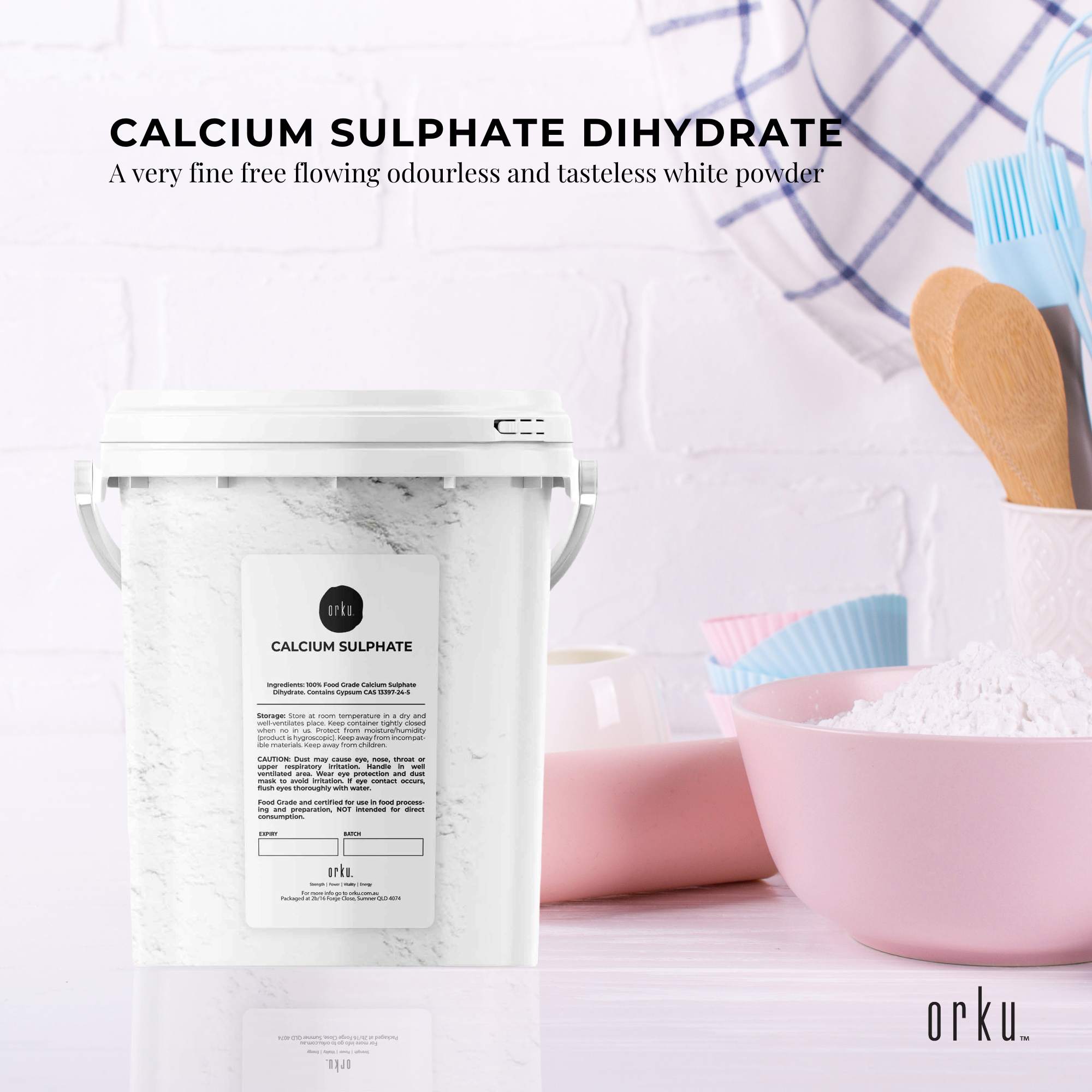 1Kg Calcium Sulphate Gypsum Powder Bucket- Food Grade Hydrous Sulfate