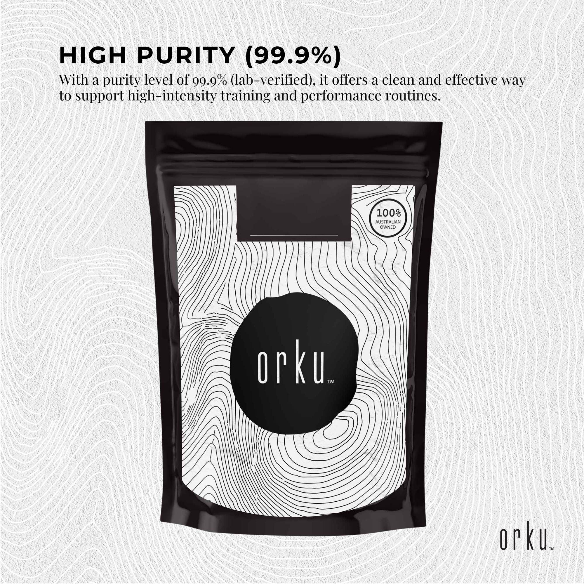 Orku 100g Creatine Monohydrate Powder - 200 Mesh Micronised | 99.9% Purity