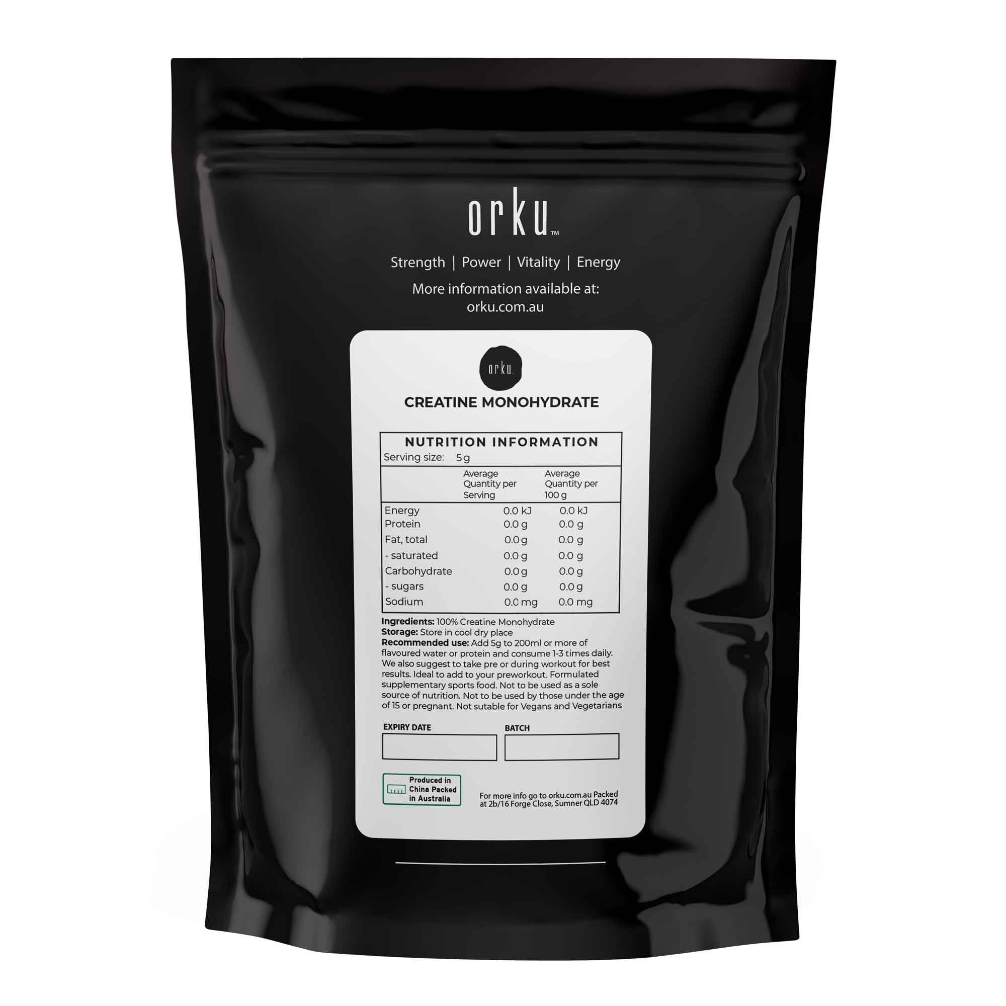 Orku 100g Creatine Monohydrate Powder - 200 Mesh Micronised | 99.9% Purity