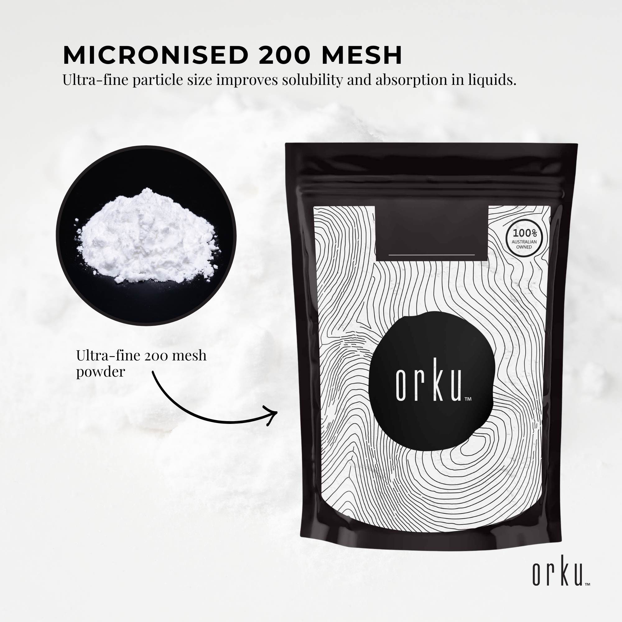 Orku 400g Creatine Monohydrate Powder – 200 Mesh Micronised | 99.9% Purity