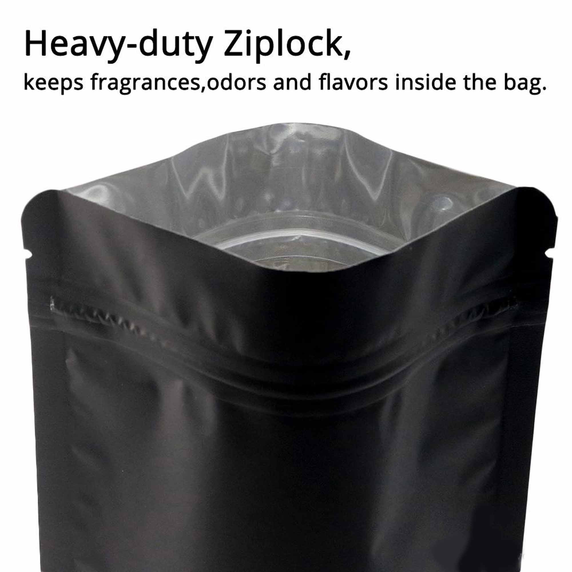 Matte Black Resealable Mylar Food Bags with Zip Seal - 100 Pack