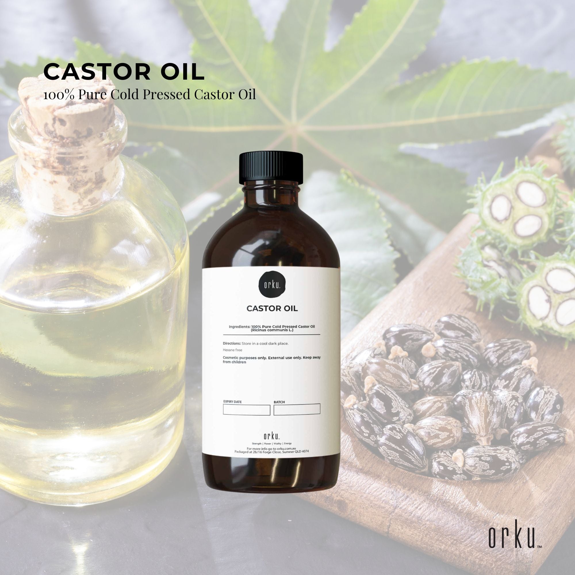 Hexane-Free 1L Castor Oil, Cold Pressed, Rich in Antioxidants