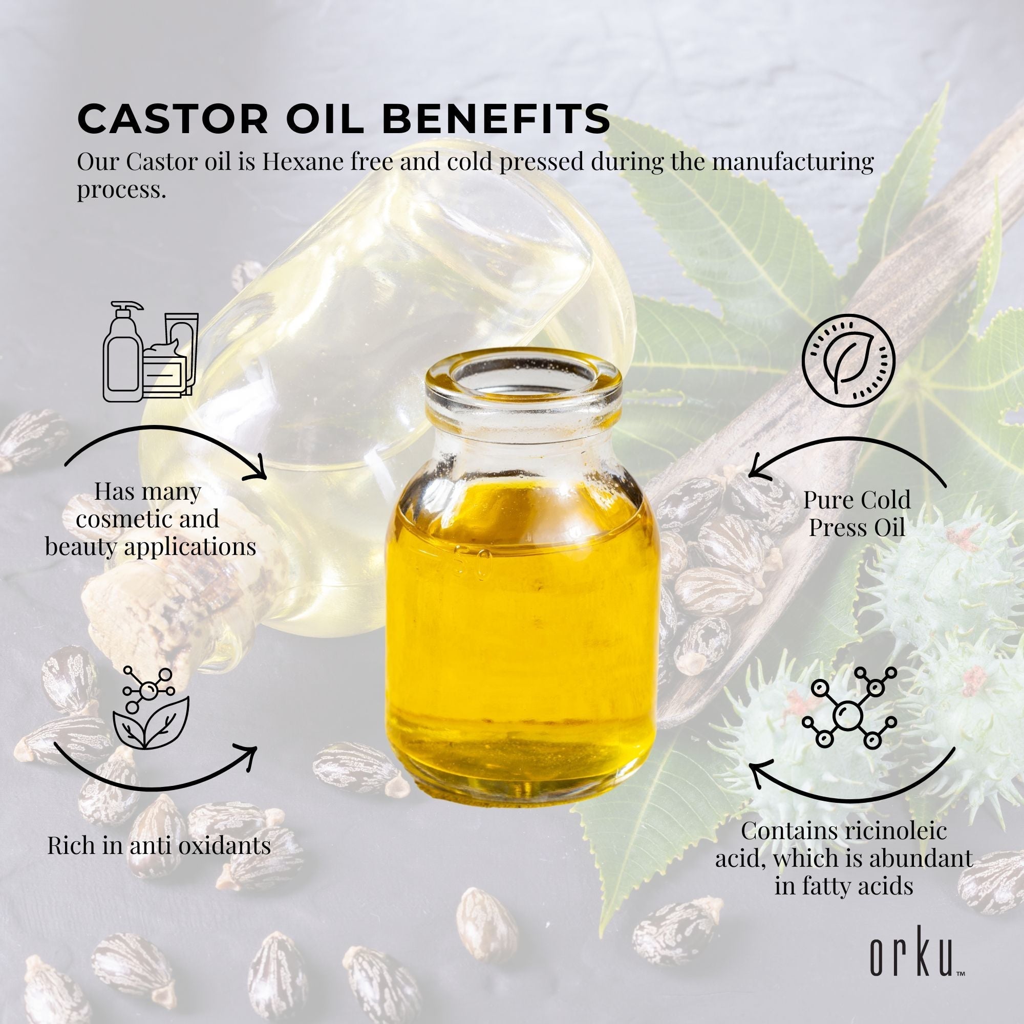 Hexane-Free 1L Castor Oil, Cold Pressed, Rich in Antioxidants