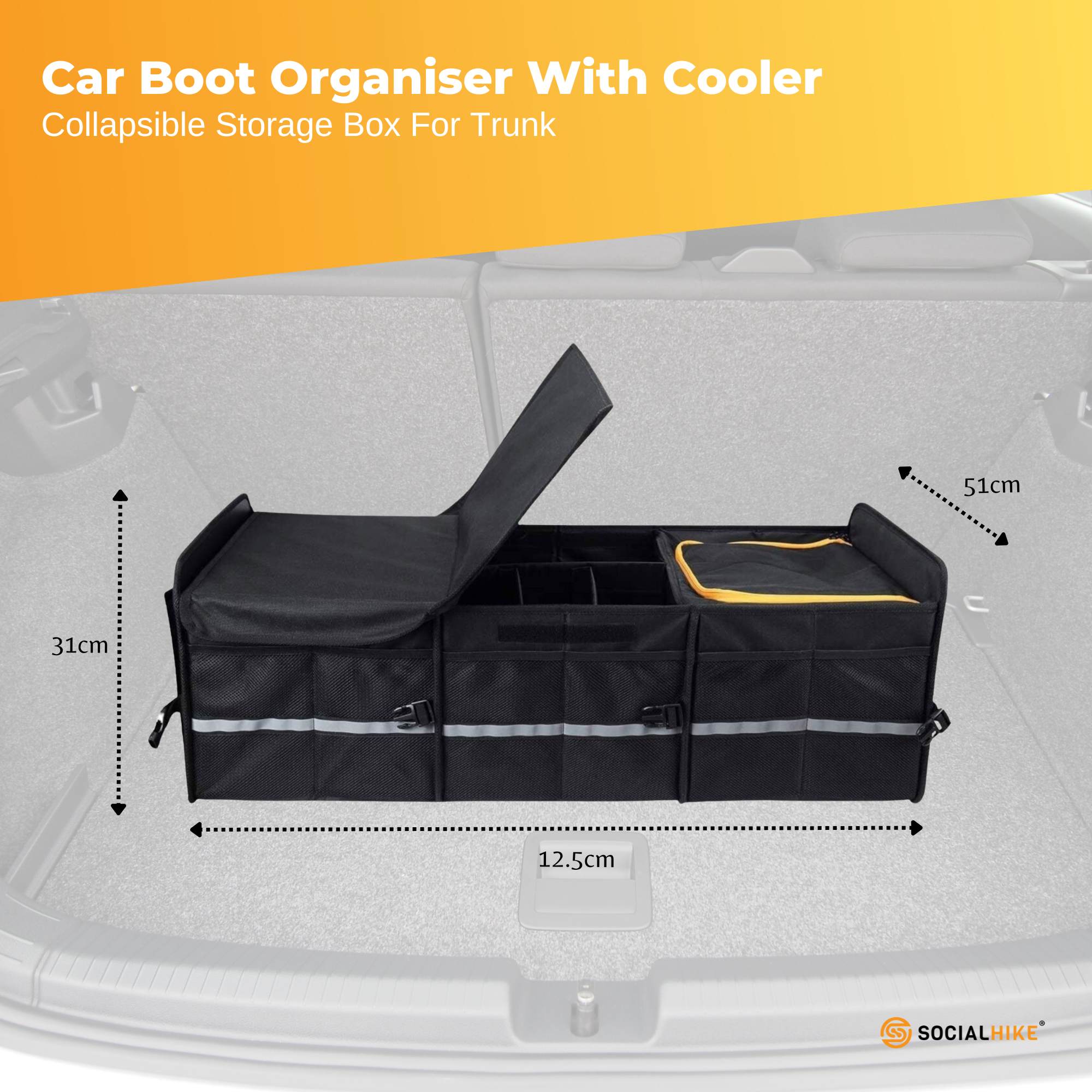 Car Boot Organiser With Cooler - Collapsible Storage Box For Trunk