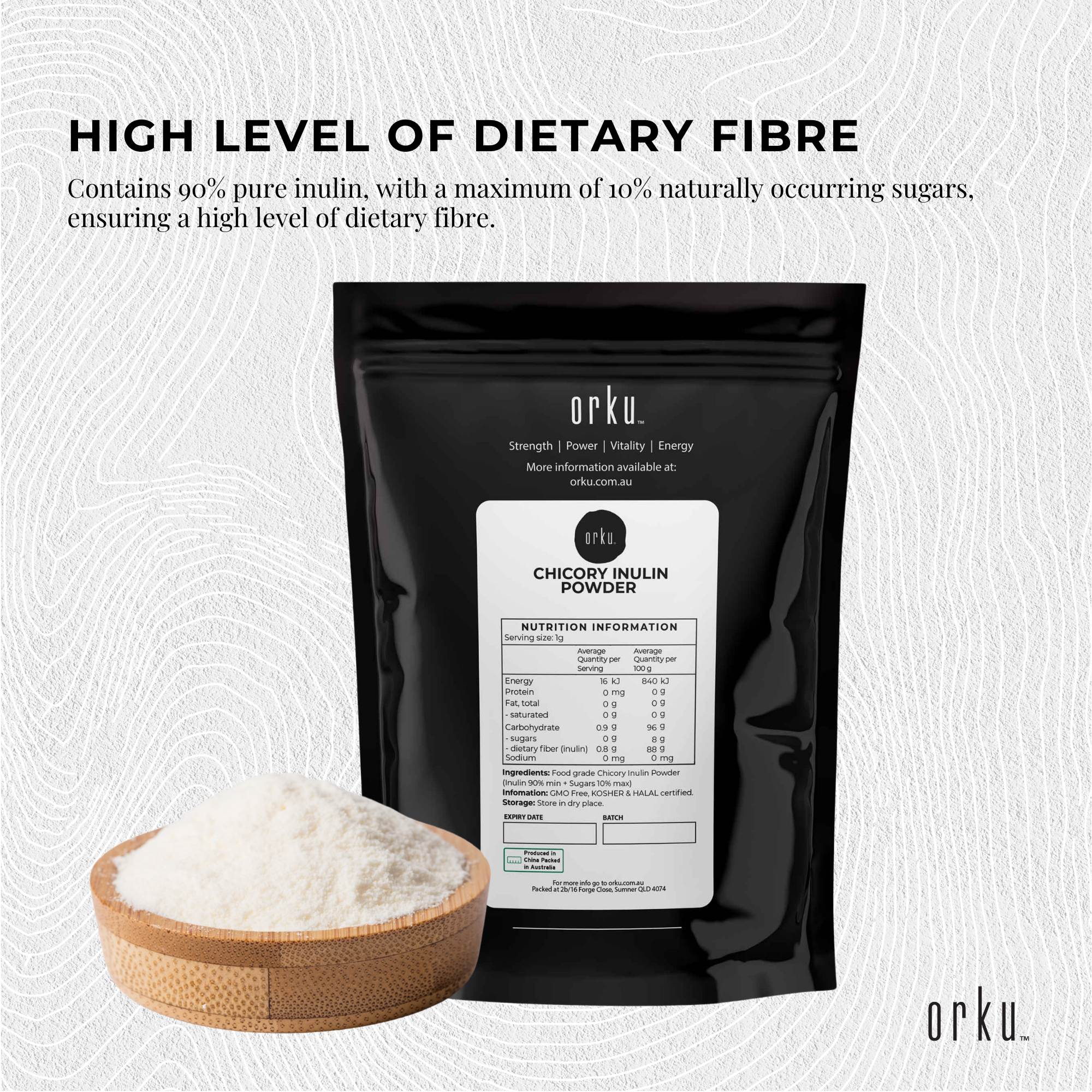 Orku 400g Chicory Root Inulin Powder - Unflavoured Natural Prebiotic Fibre