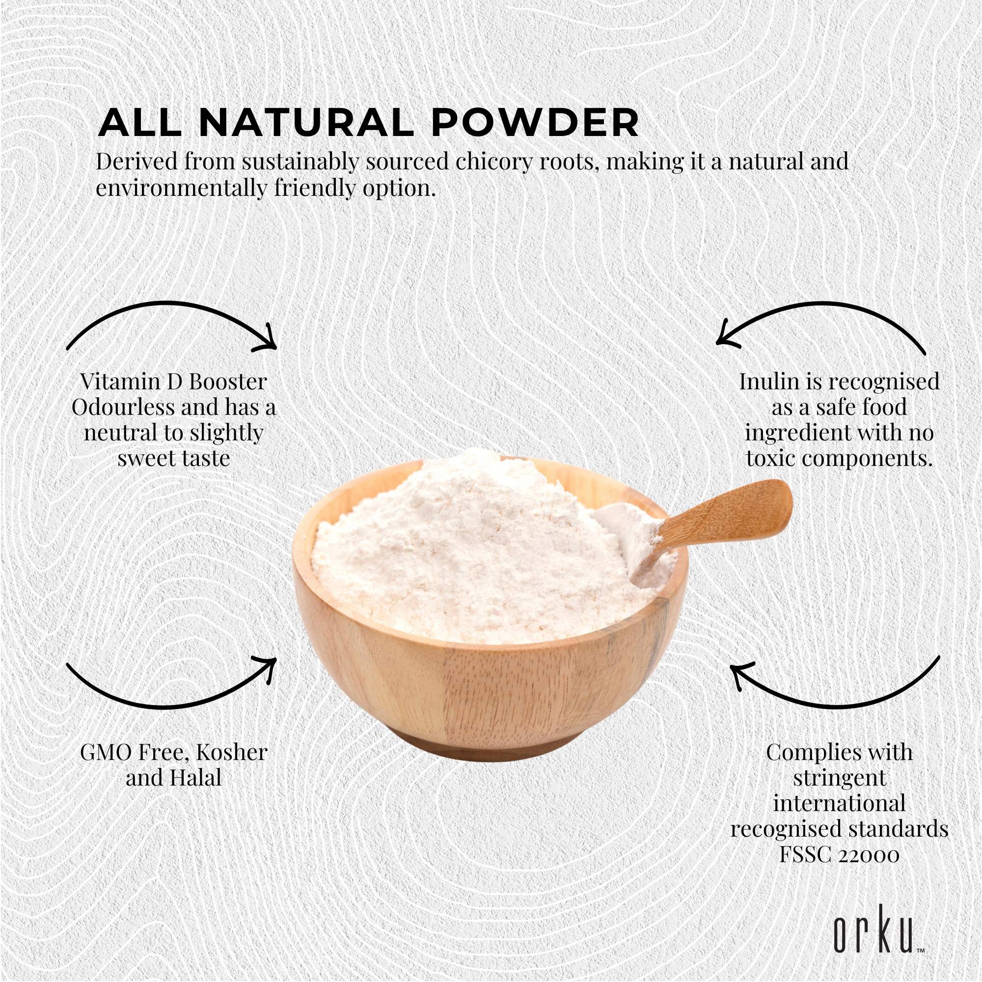 Orku 1Kg Chicory Root Inulin Powder - Unflavoured Natural Prebiotic Fibre
