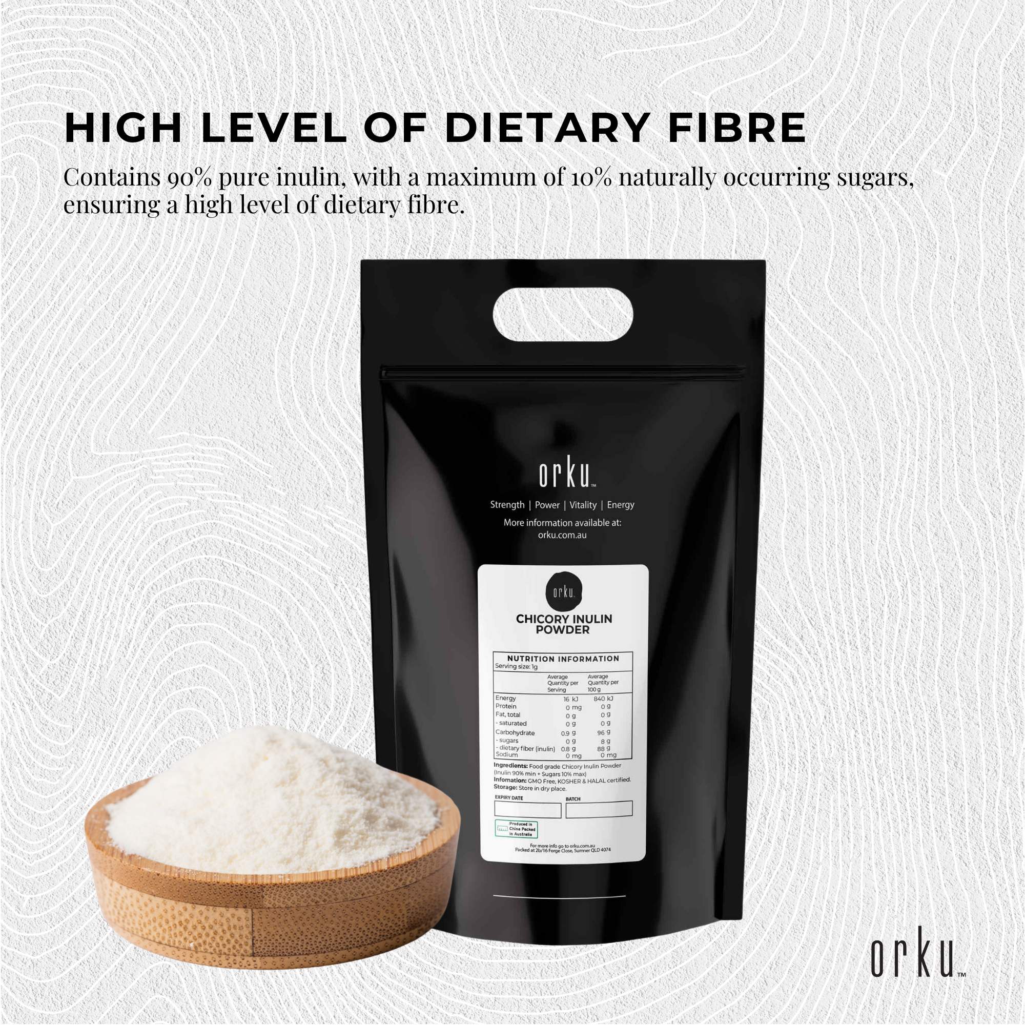 Orku 5Kg Chicory Root Inulin Powder - Unflavoured Natural Prebiotic Fibre