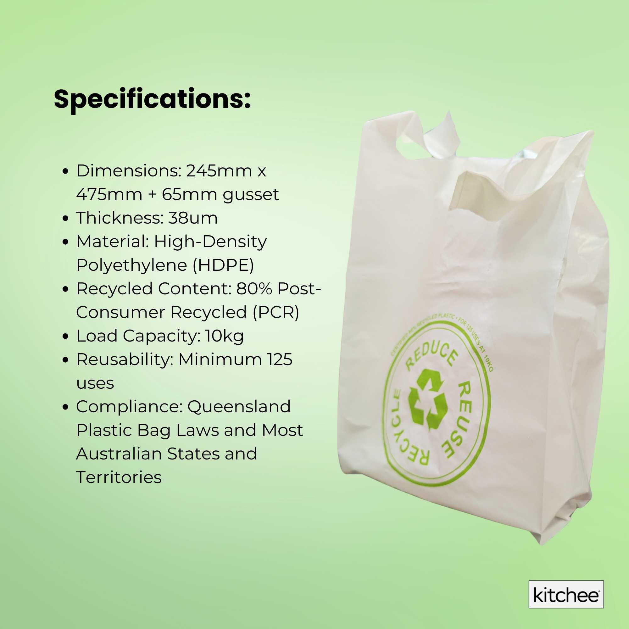 1000x Medium Reusable Plastic Singlet Shopping Bags 80% Recycled 38UM Compliant