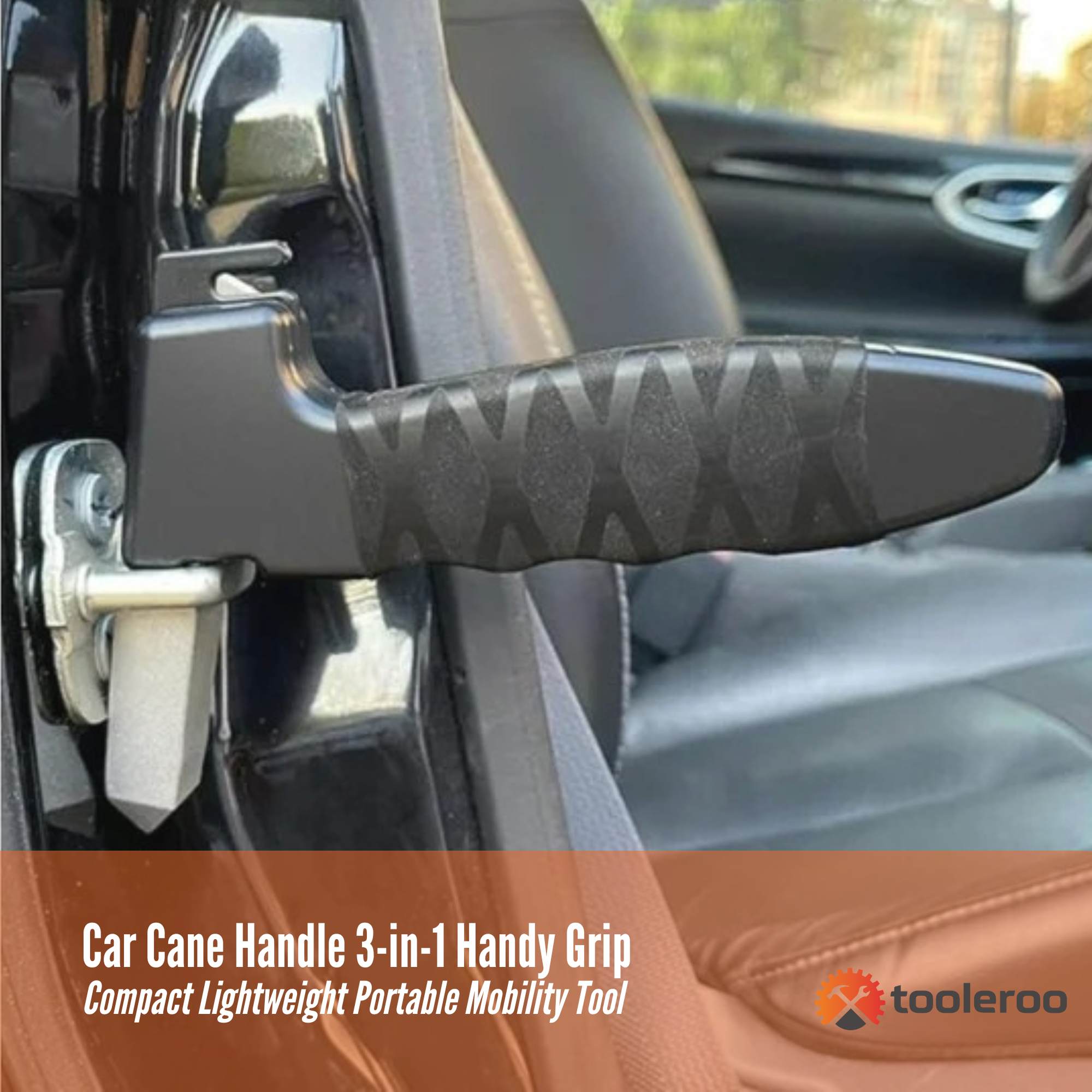 Tooleroo Car Cane Handle 3-in-1 Handy Grip - Lightweight Portable Mobility Tool