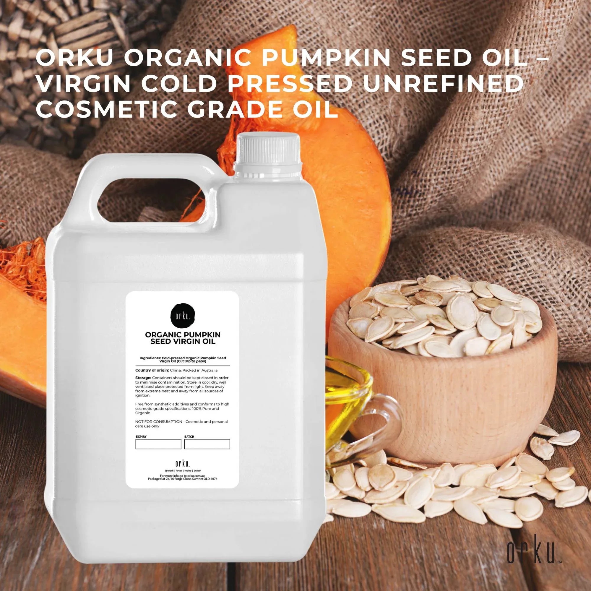 Orku 5L Organic Pumpkin Seed Oil – Virgin Cold Pressed Unrefined Cosmetic Grade