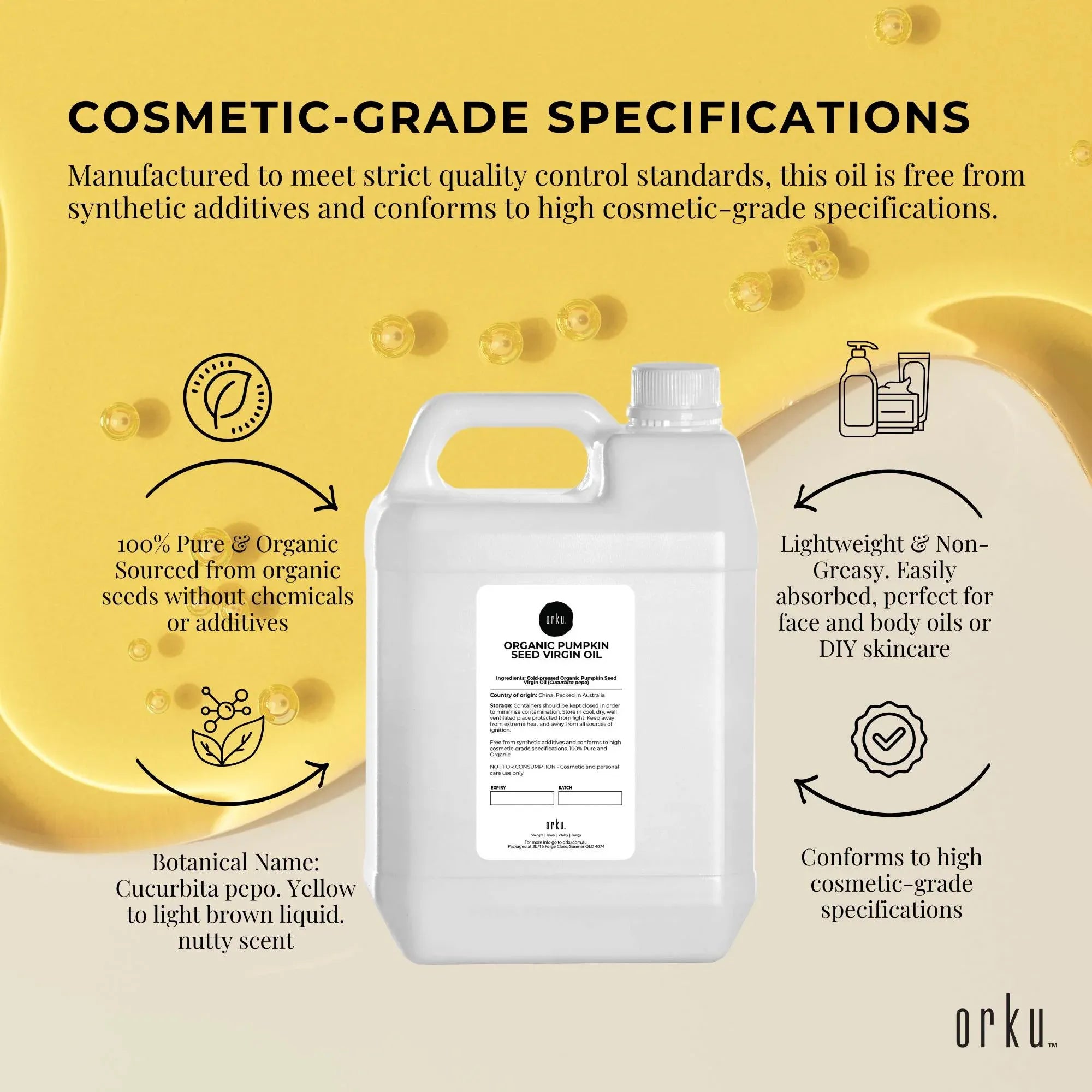 Orku 5L Organic Pumpkin Seed Oil – Virgin Cold Pressed Unrefined Cosmetic Grade