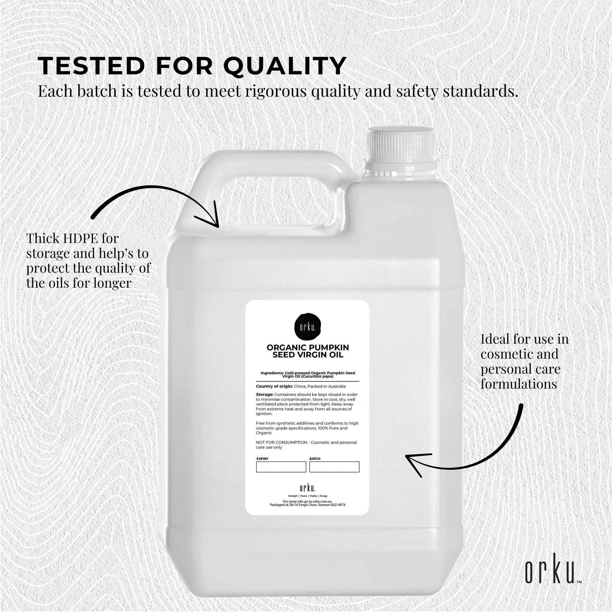 Orku 5L Organic Pumpkin Seed Oil – Virgin Cold Pressed Unrefined Cosmetic Grade