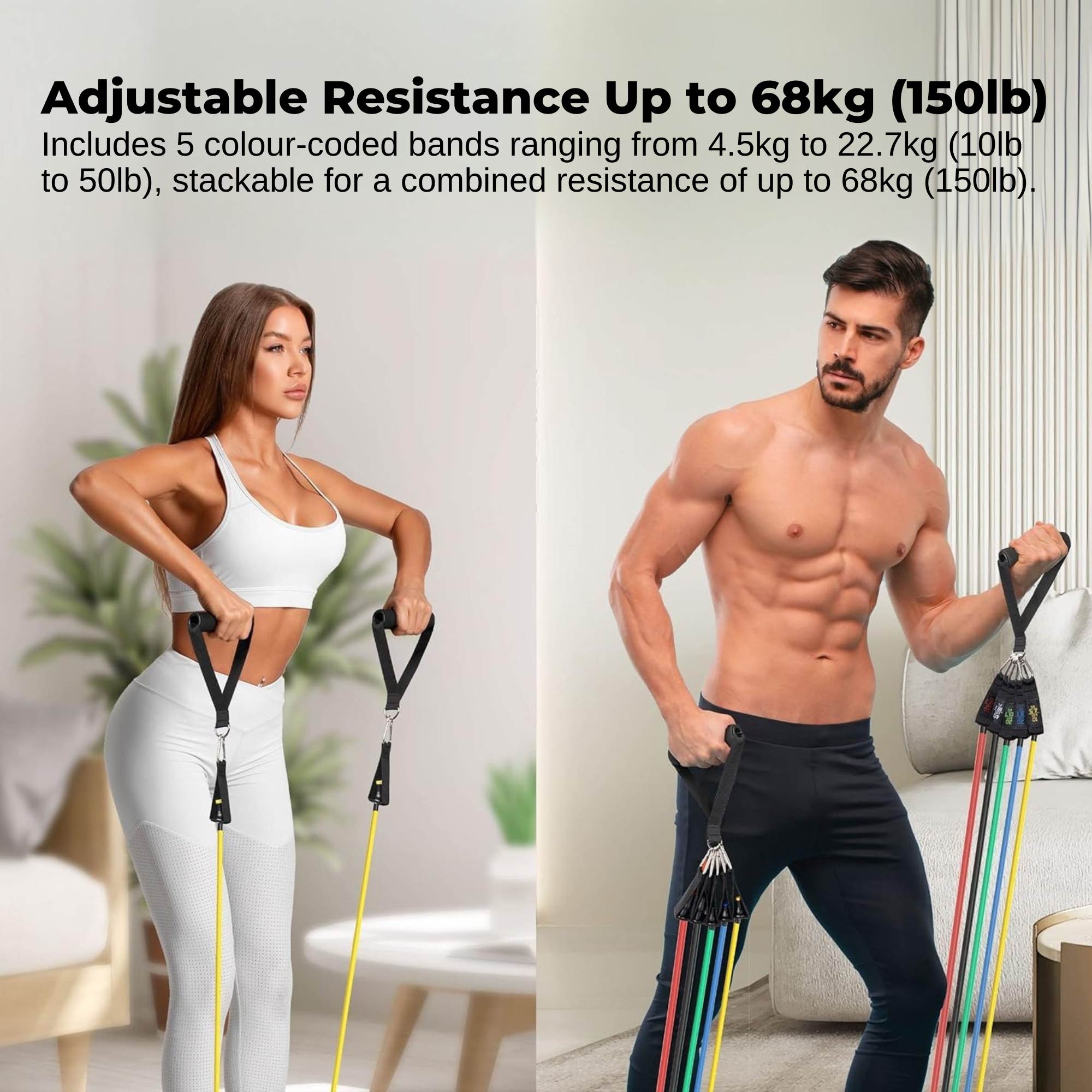 Social Hike Resistance Band Set with Handles - 11pcs Home Workout Kit 4.5-68kg