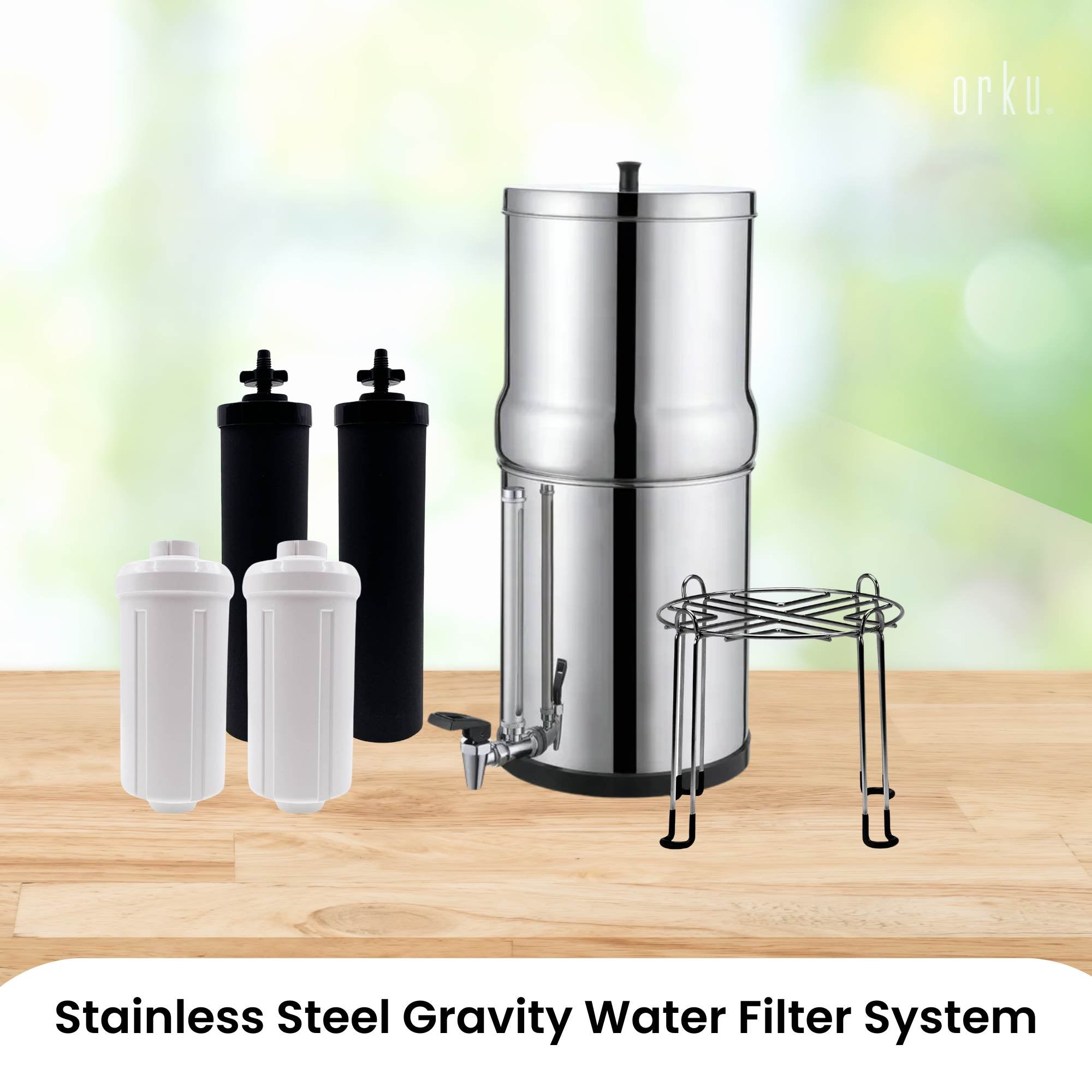 Orku 11L Gravity Benchtop Water Filter + Gauge-Stainless Steel Fluoride Removal