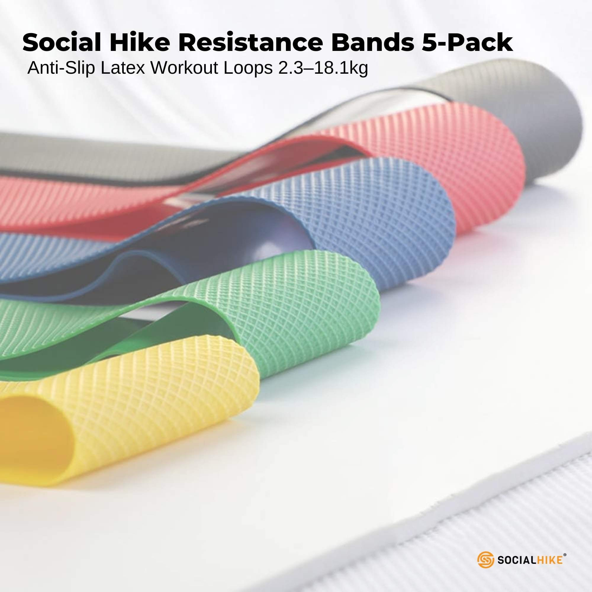 Social Hike Resistance Bands 5-Pack – Anti-Slip Latex Workout Loops 2.3–18.1kg