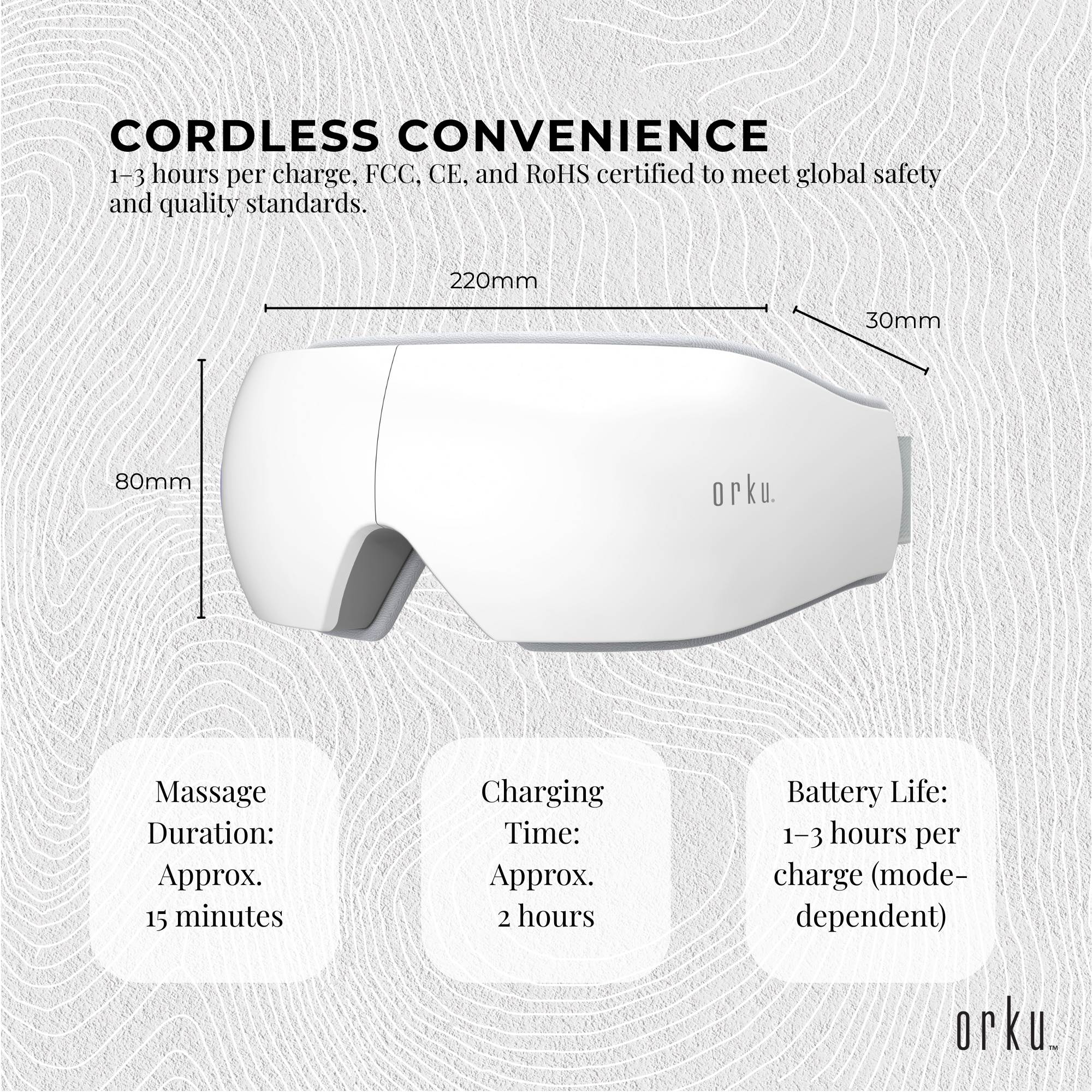 Orku Rechargeable Eye Massager – Vibration Heat Pressure Therapy with Bluetooth