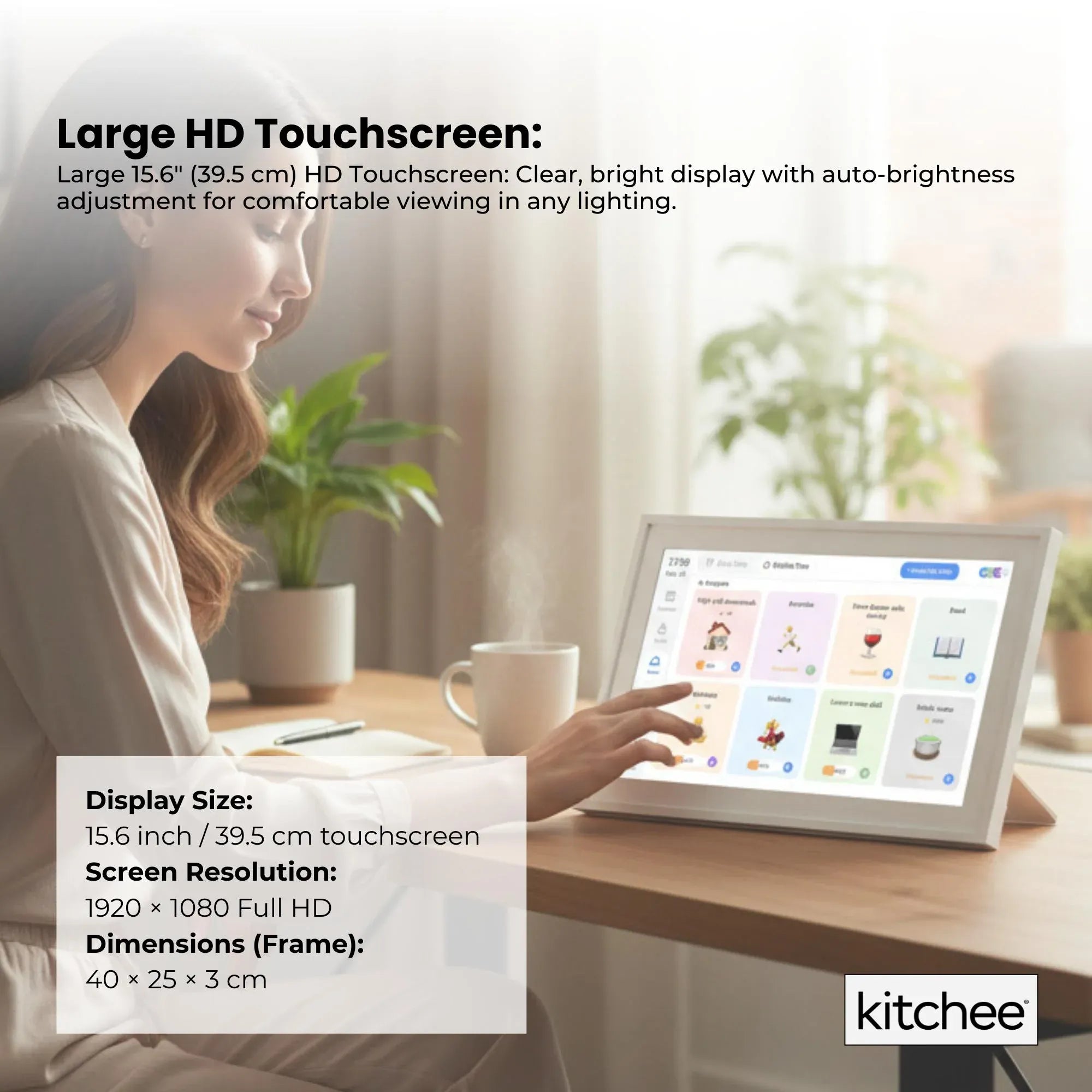 Kitchee Digital Calendar Smart Family Planner - 39.5cm Touchscreen Display White