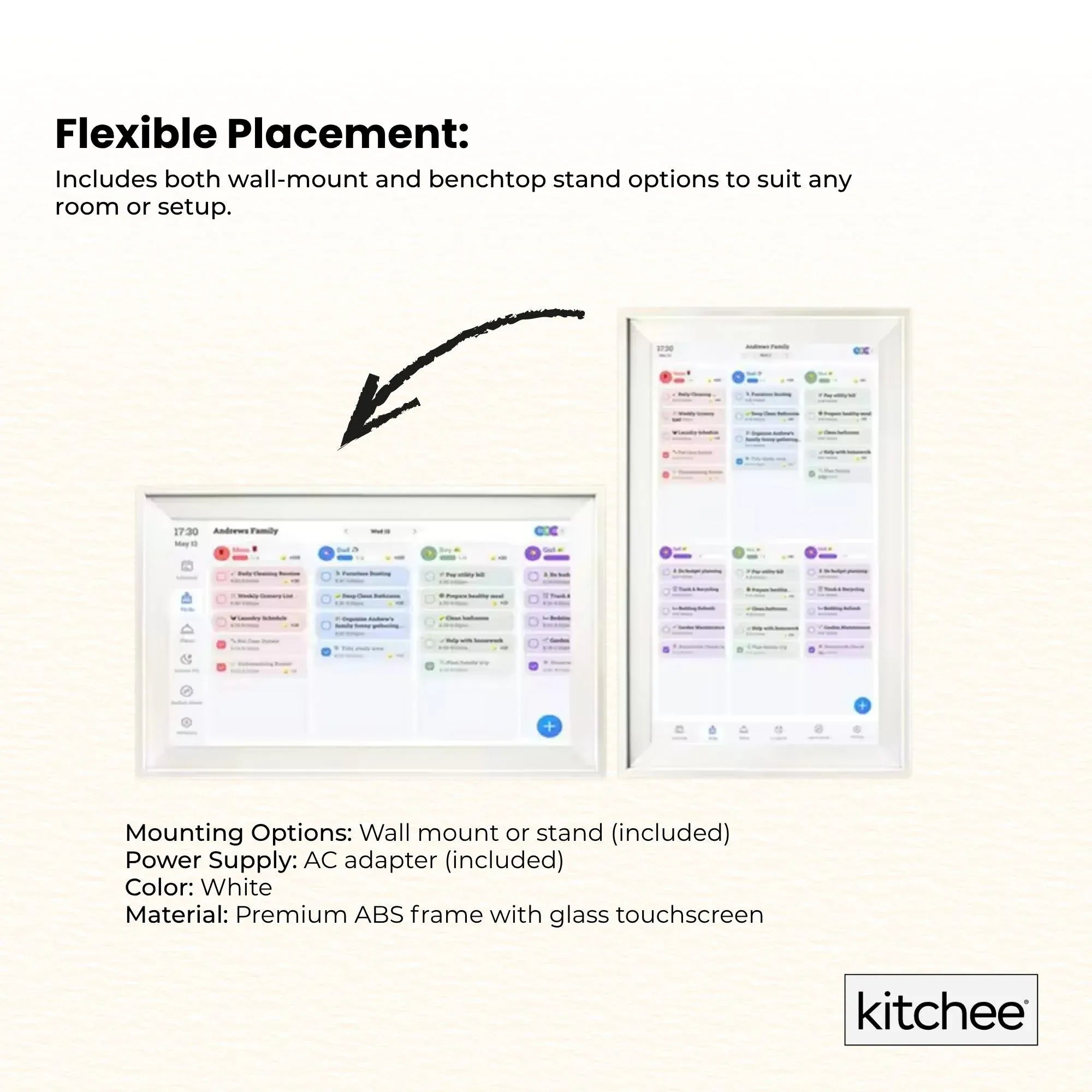 Kitchee Digital Calendar Smart Family Planner - 39.5cm Touchscreen Display White