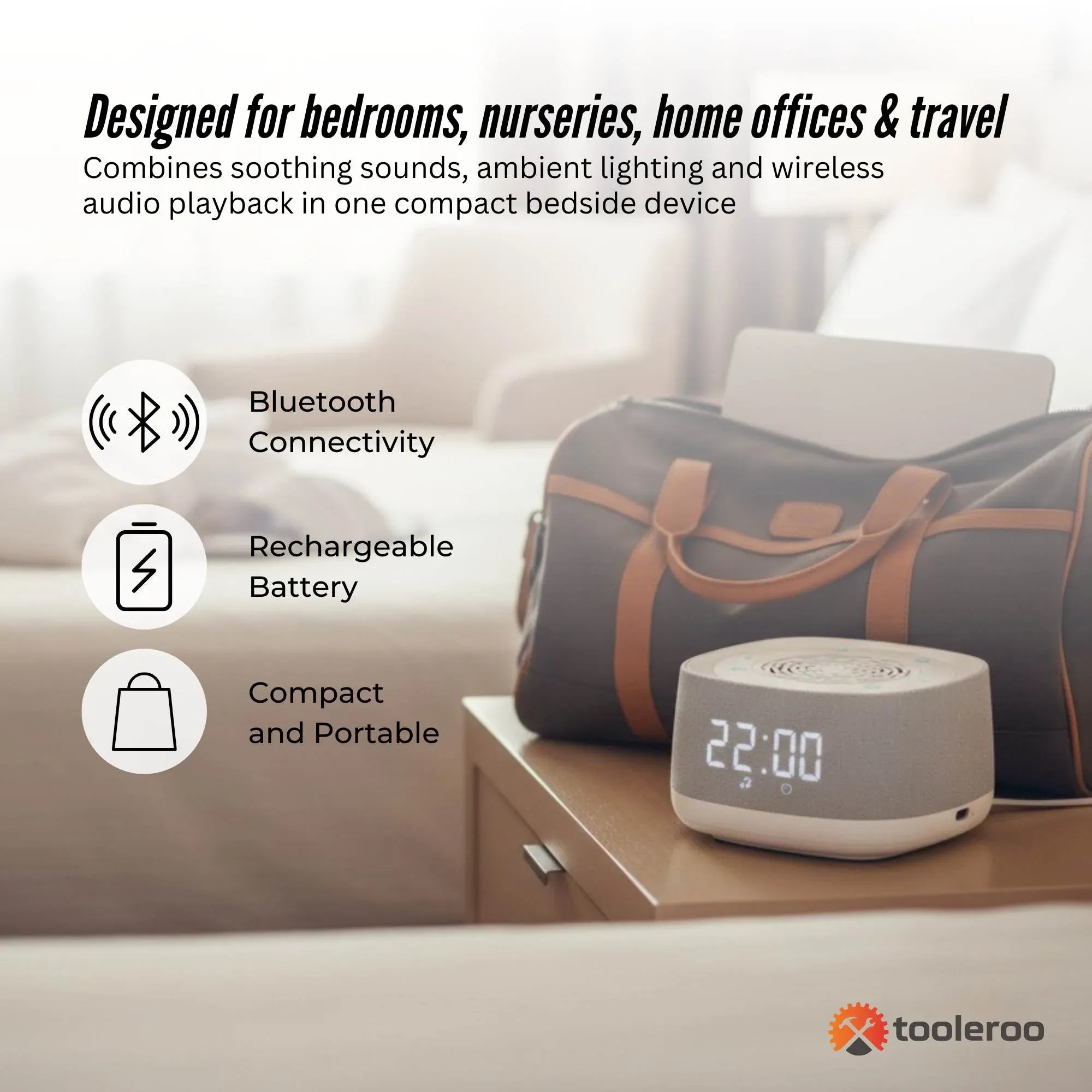 Tooleroo White Noise Machine Speaker - Bluetooth Night Light Sleep Sound