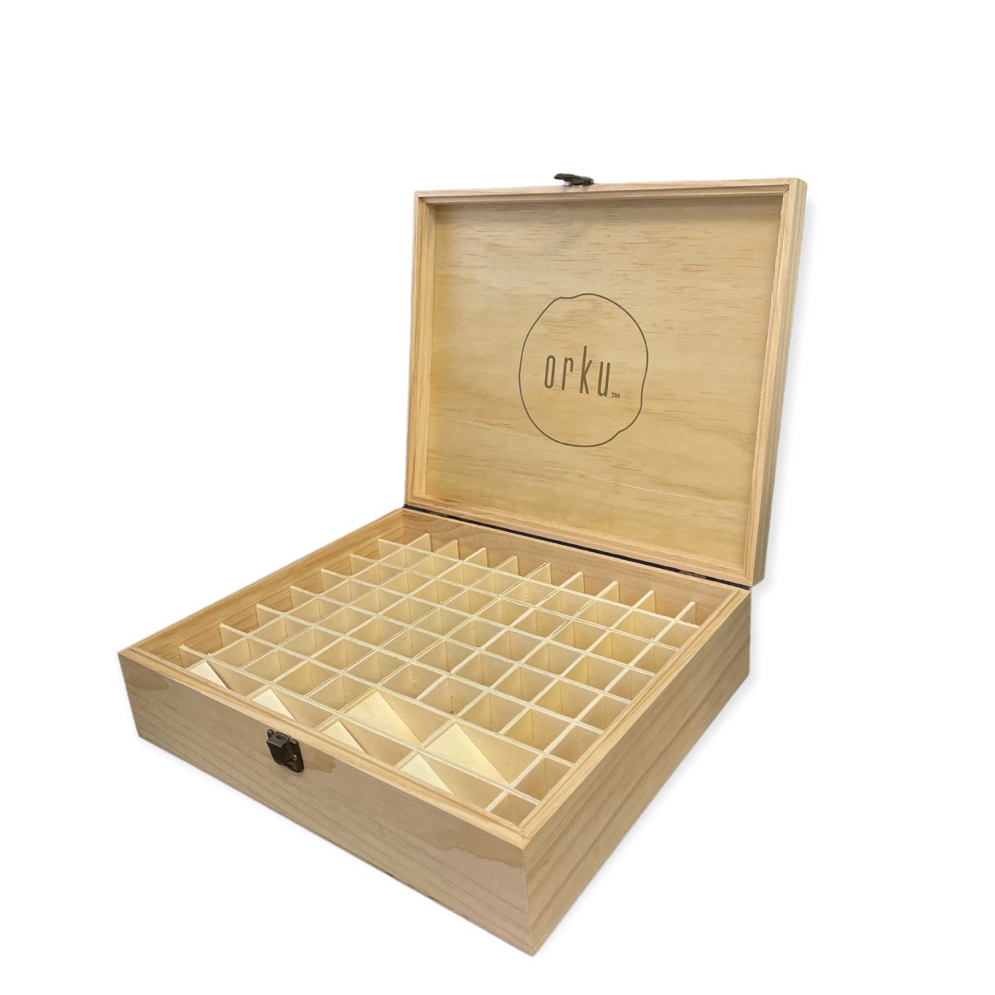 74 Slot Pine Wood Essential Oil Storage Box with Snap Closure