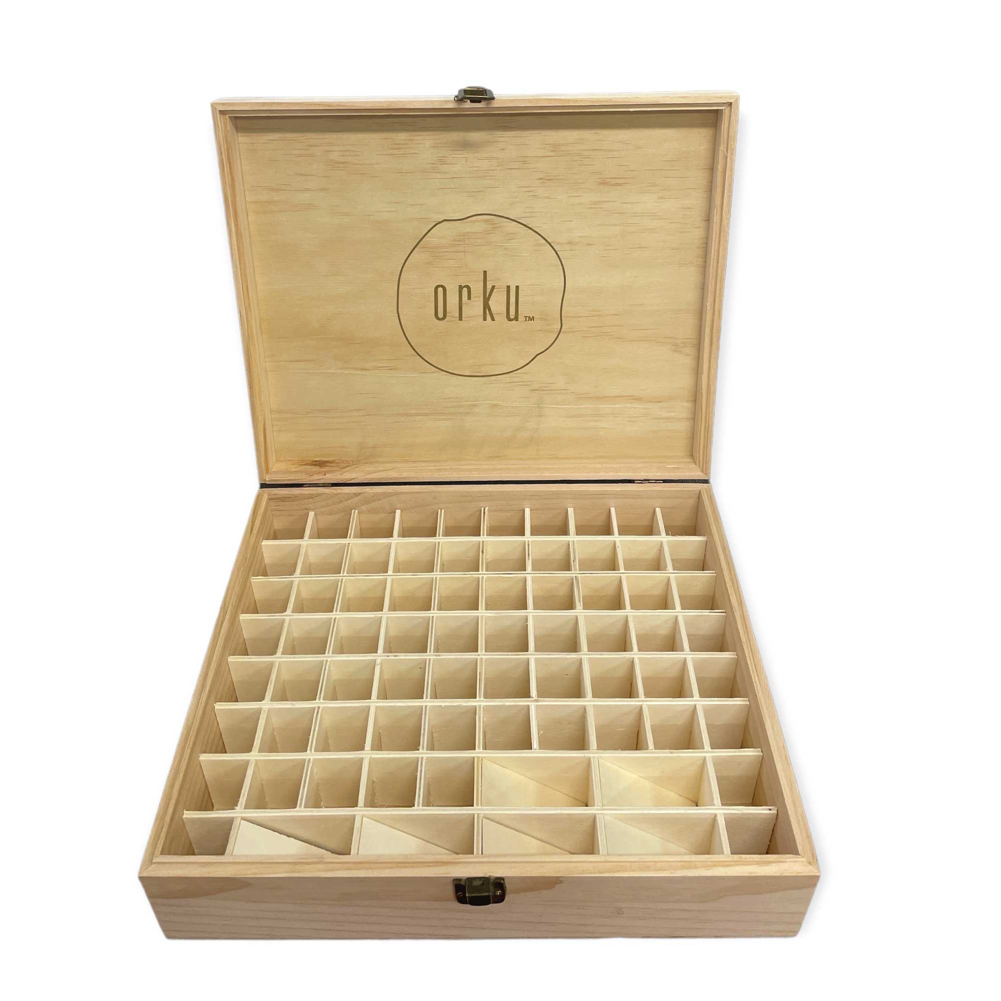 74 Slot Pine Wood Essential Oil Storage Box with Snap Closure