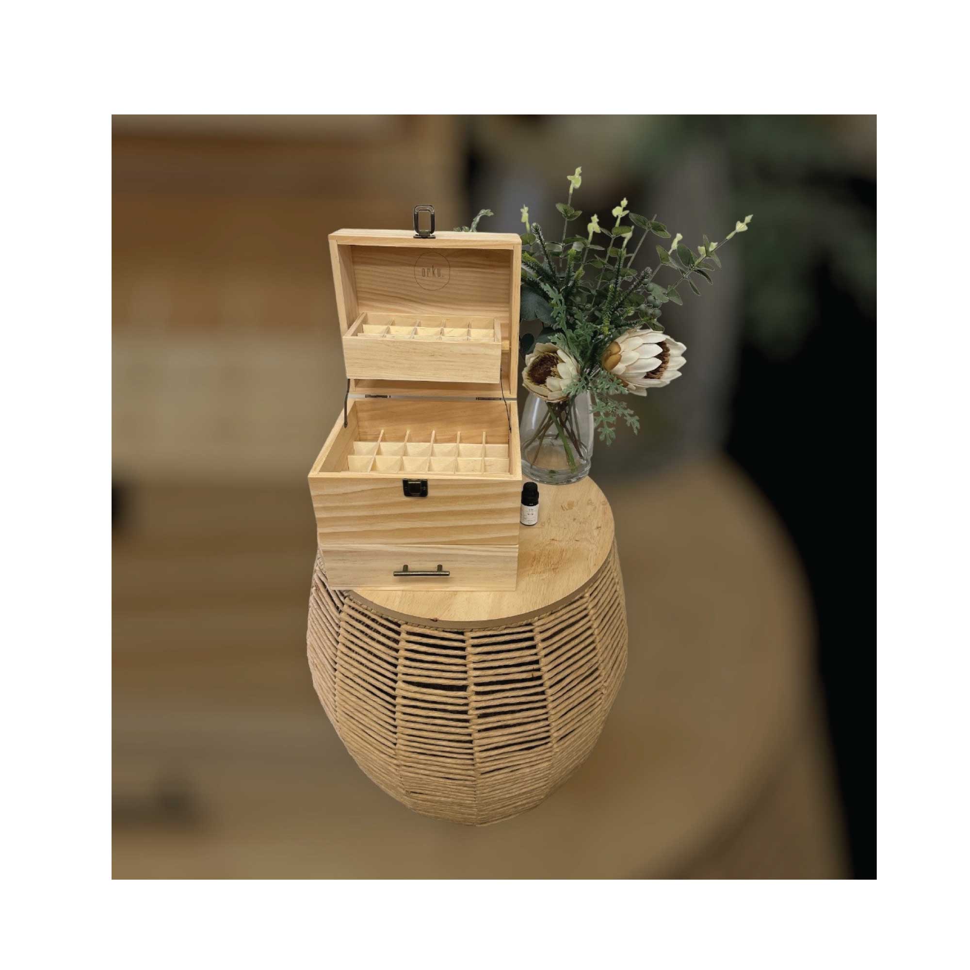 Lightweight Wooden Essential Oils Storage Box - 59 Slots, 3-Tier