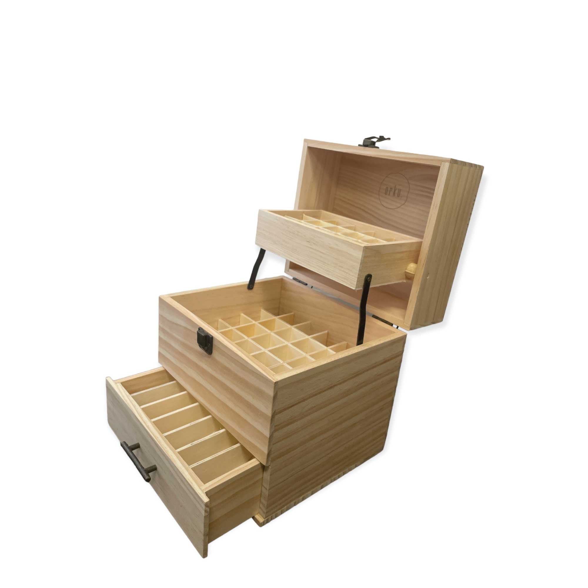 Lightweight Wooden Essential Oils Storage Box - 59 Slots, 3-Tier