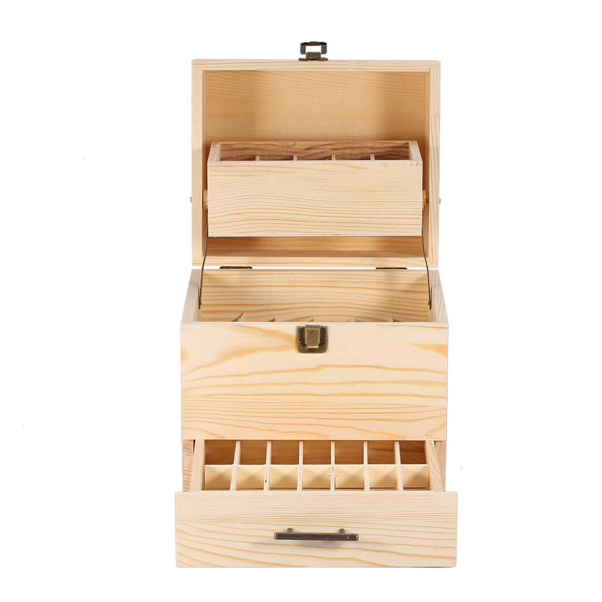 Lightweight Wooden Essential Oils Storage Box - 59 Slots, 3-Tier