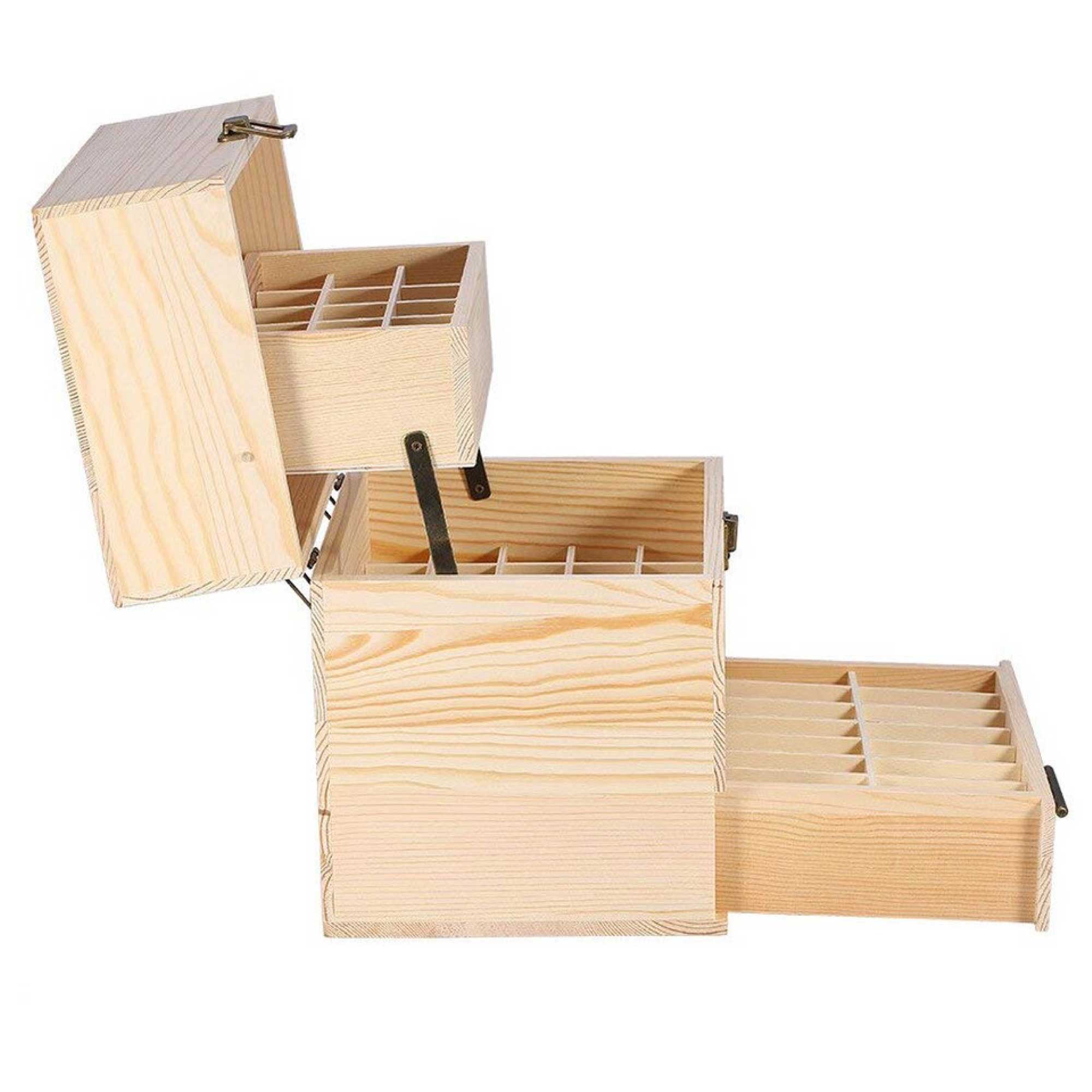 Lightweight Wooden Essential Oils Storage Box - 59 Slots, 3-Tier