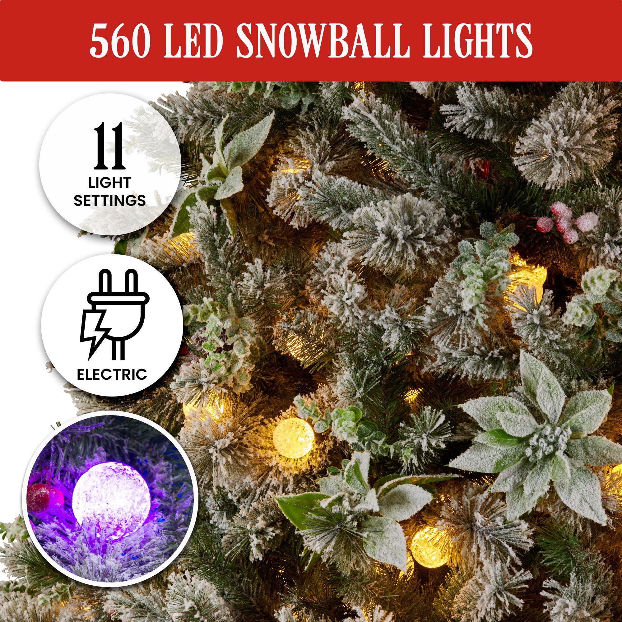 Snowy Crown Pine 2.7m Pre-Lit Christmas Tree Multicolour LED