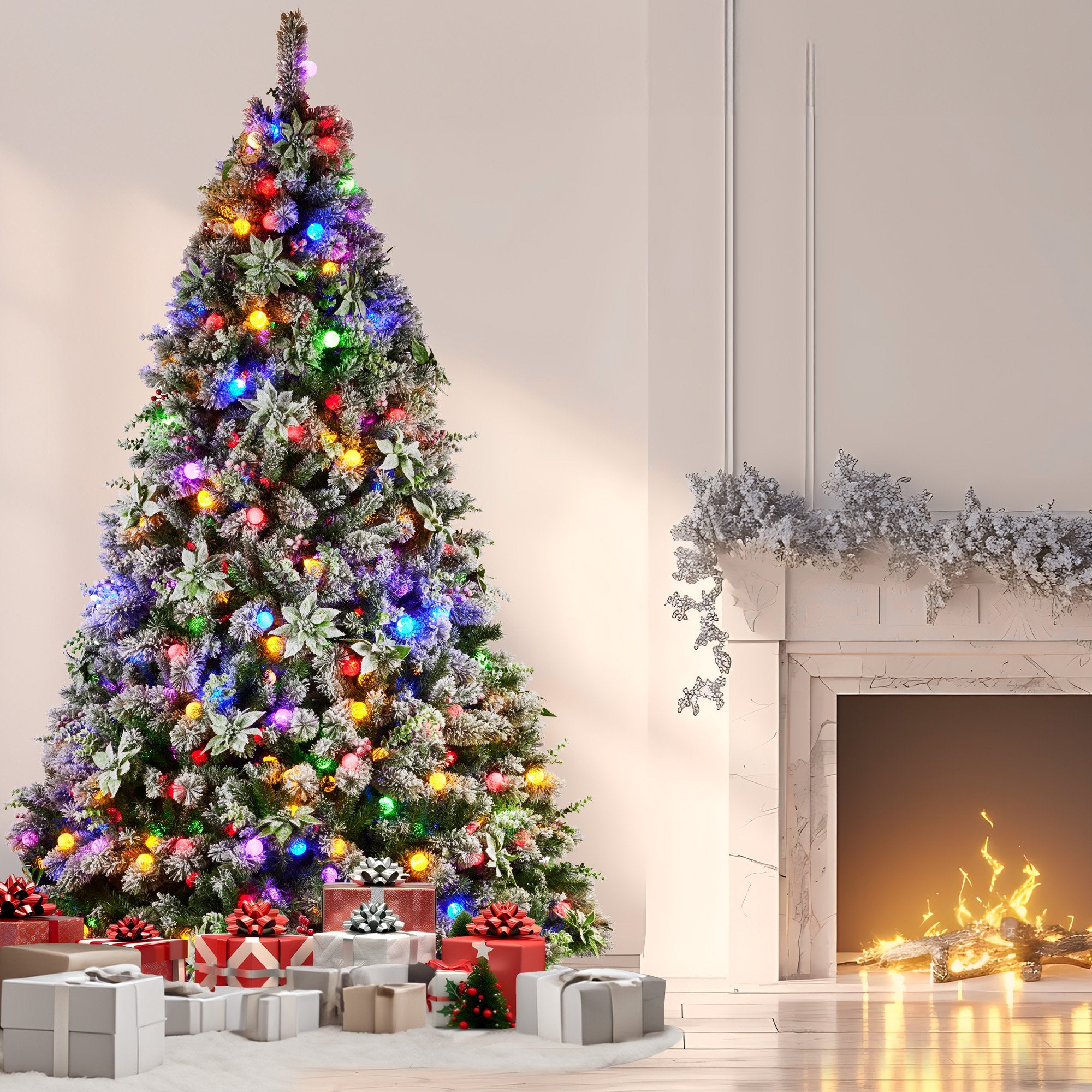 Snowy Crown Pine 2.7m Pre-Lit Christmas Tree Multicolour LED