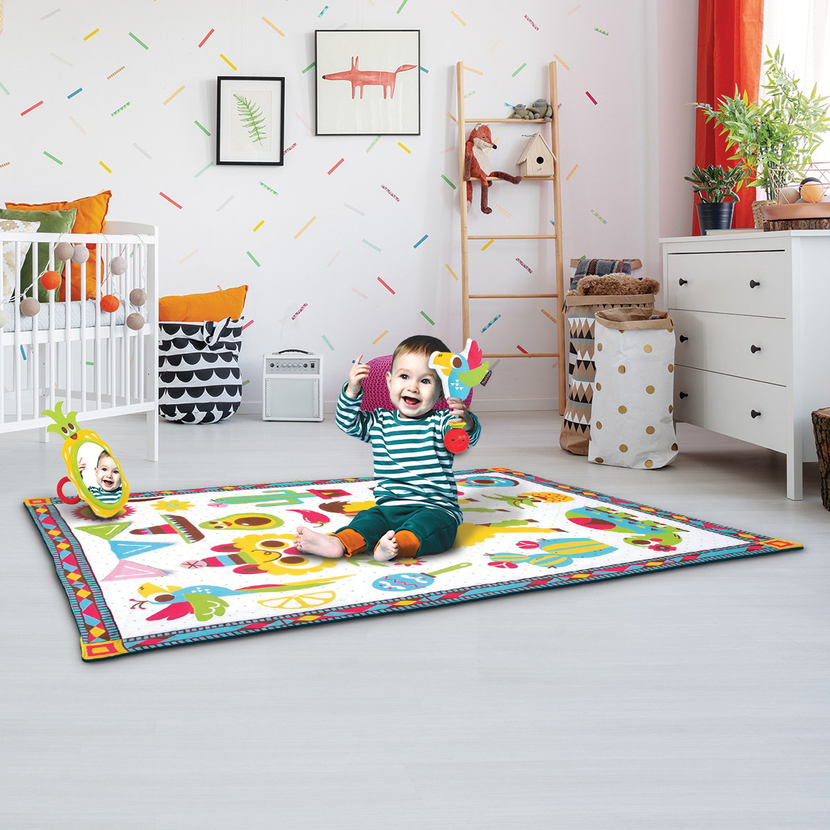 Extra-Large Padded Baby Activity Playmat with Rattles and Mirrors - Yookidoo