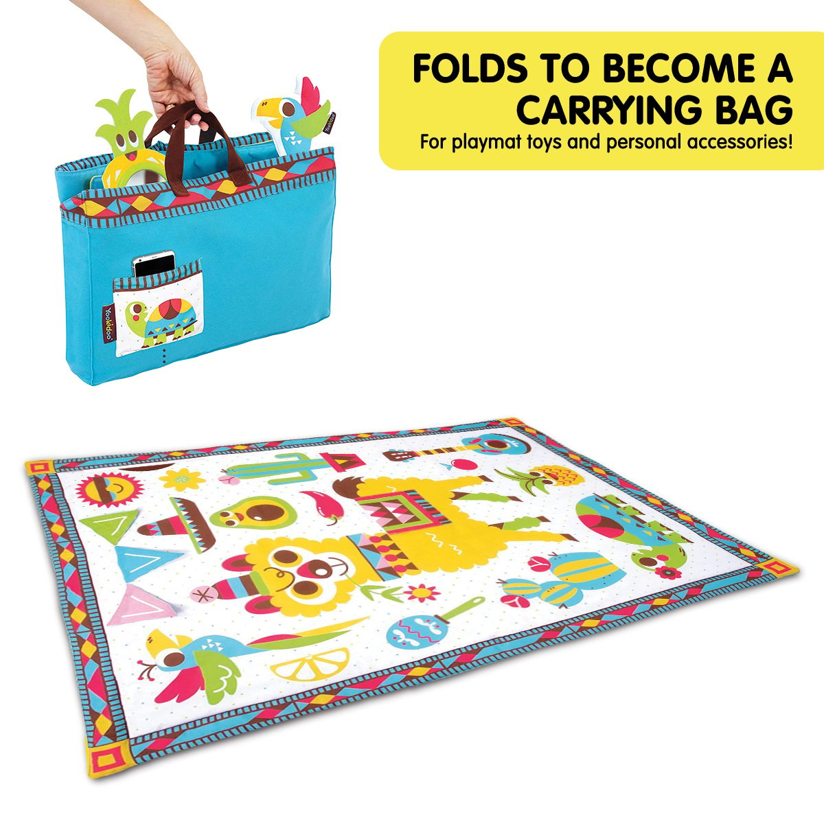 Extra-Large Padded Baby Activity Playmat with Rattles and Mirrors - Yookidoo