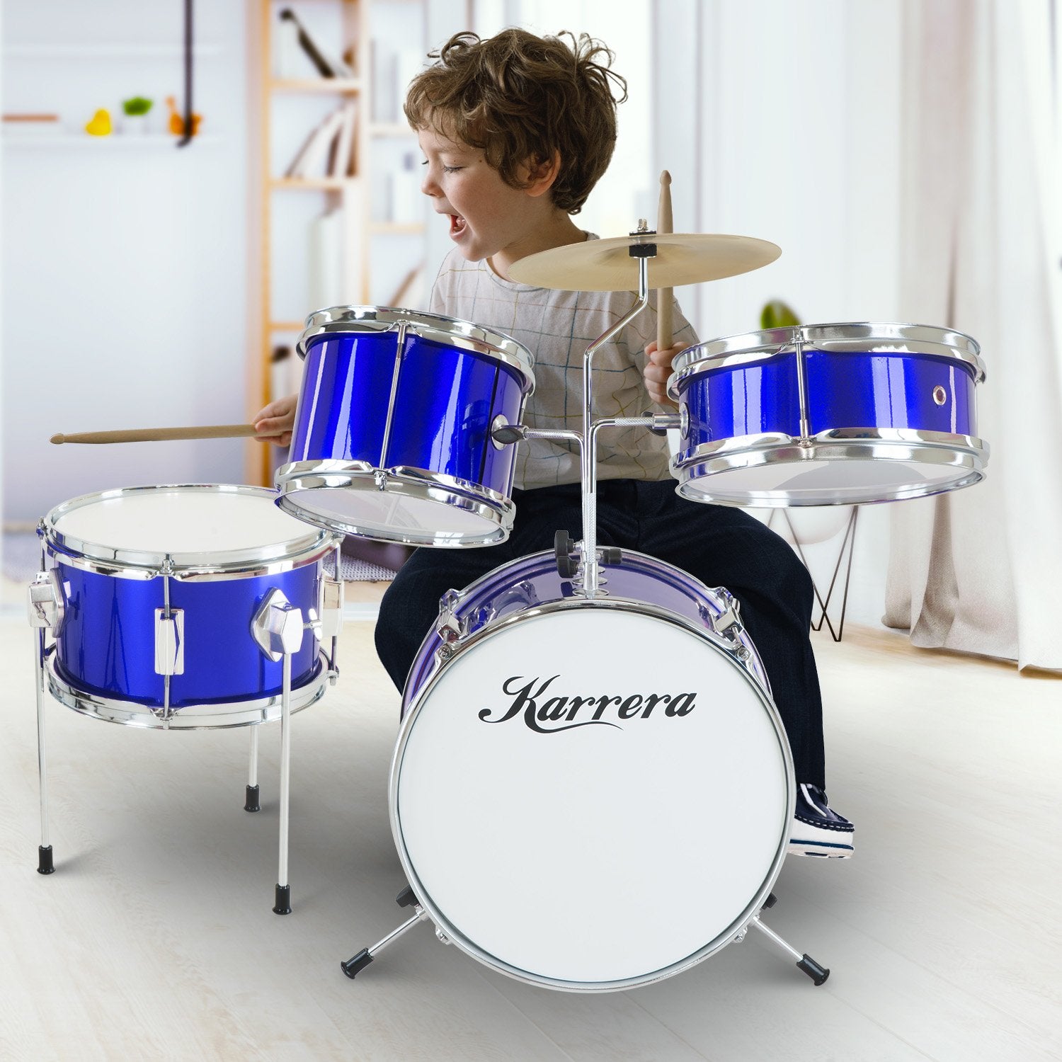Metallic 4pc Kids Drum Kit with Stool and Sticks - Karrera