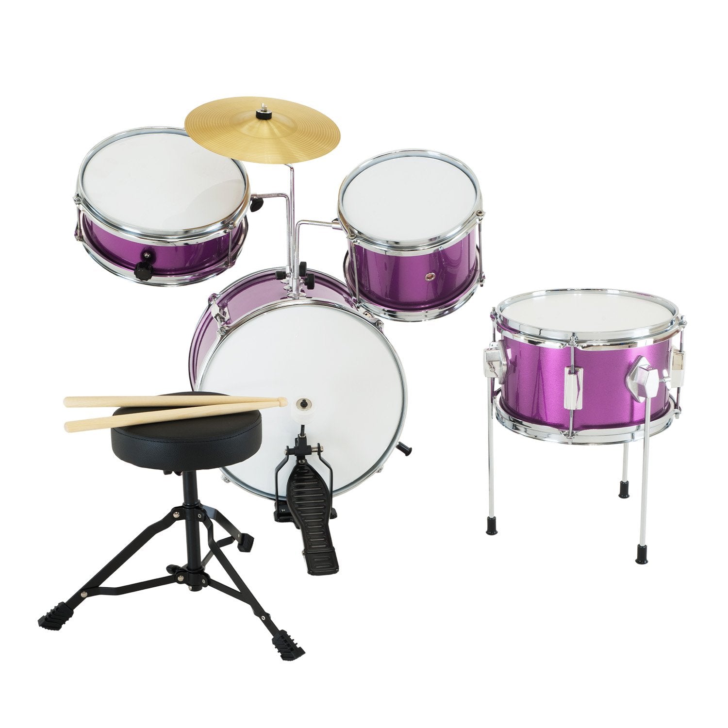 Metallic Purple 4pc Kids Drum Kit with Stool and Sticks - Karrera