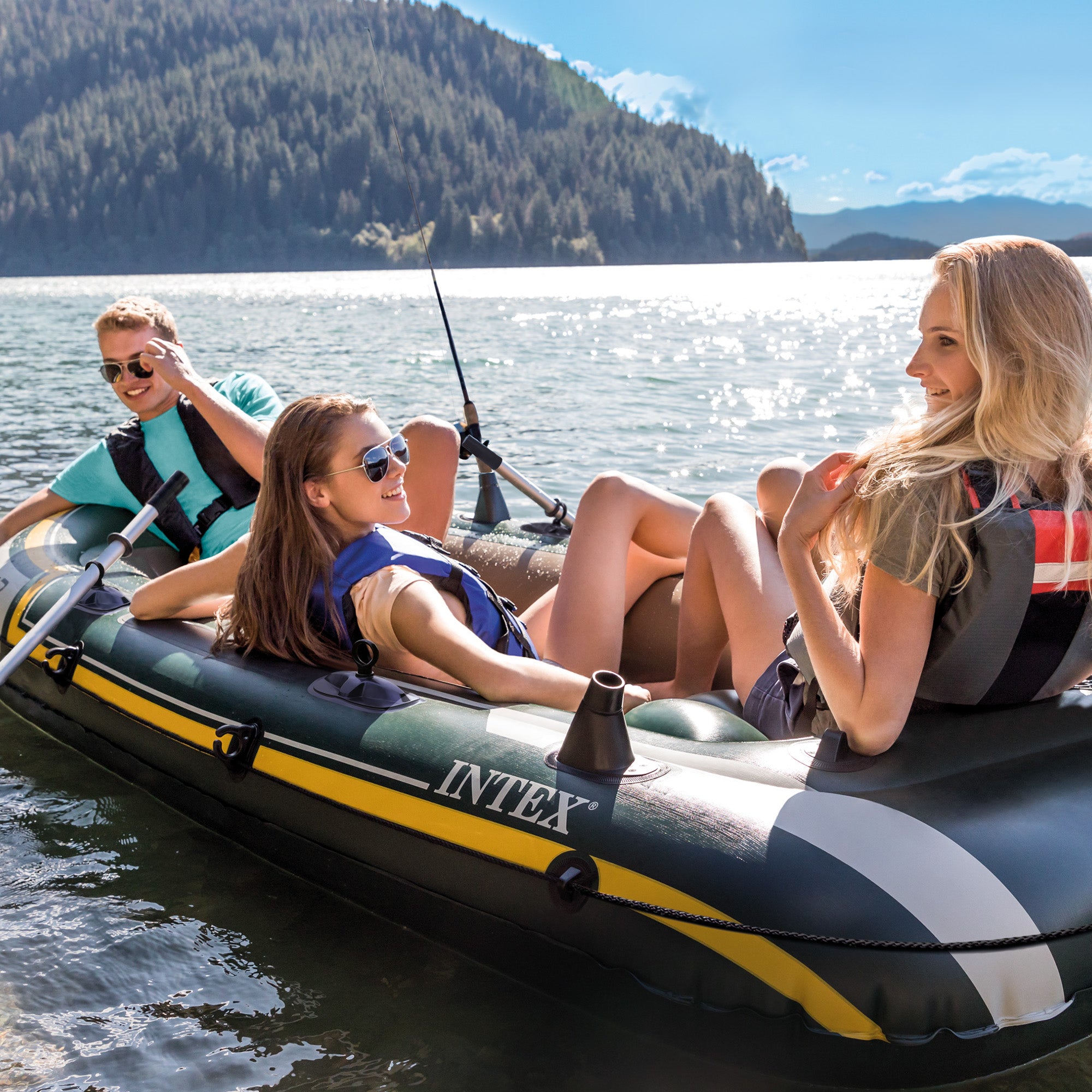 Rugged 3-Person Inflatable Boat Set w/ Oars & Pump, Intex