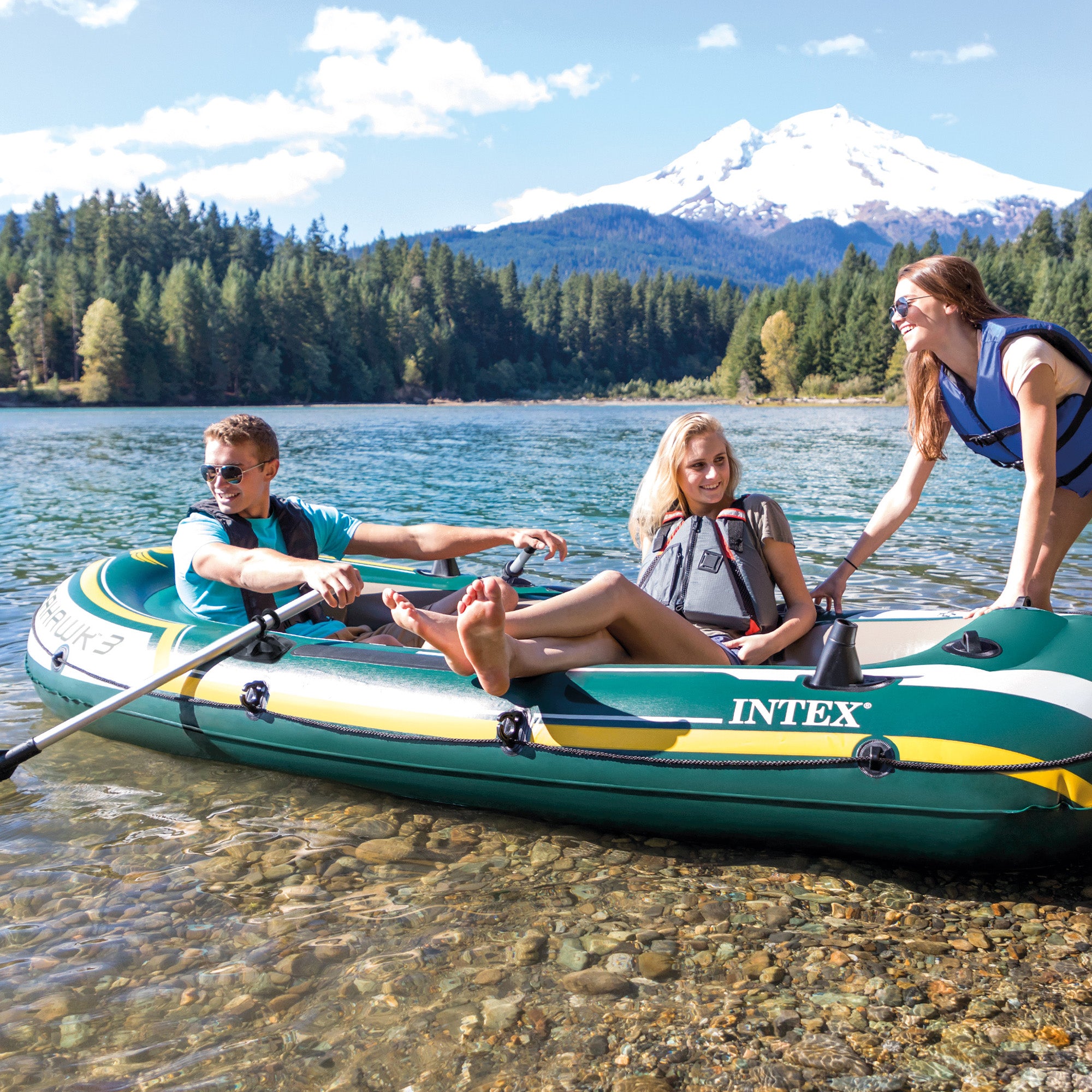 Rugged 3-Person Inflatable Boat Set w/ Oars & Pump, Intex