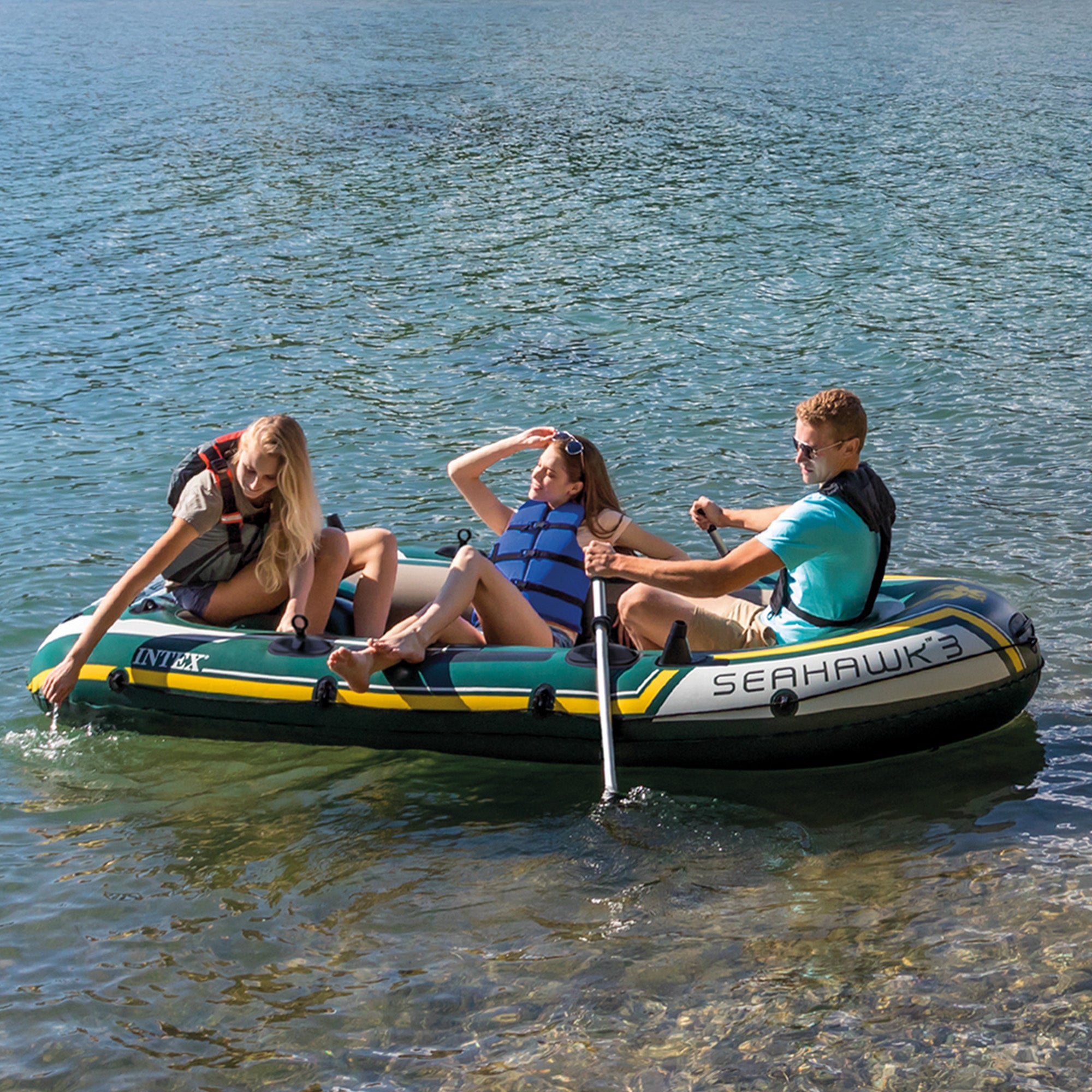 Rugged 3-Person Inflatable Boat Set w/ Oars & Pump, Intex