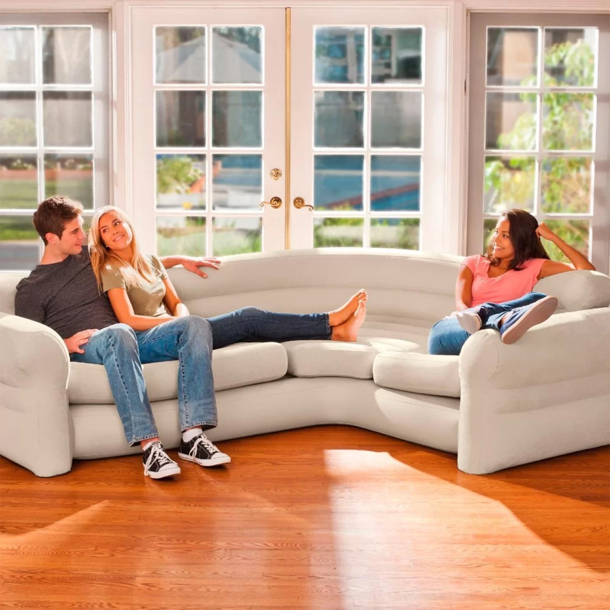 Beige L-Shaped Inflatable Corner Sofa Couch - Intex