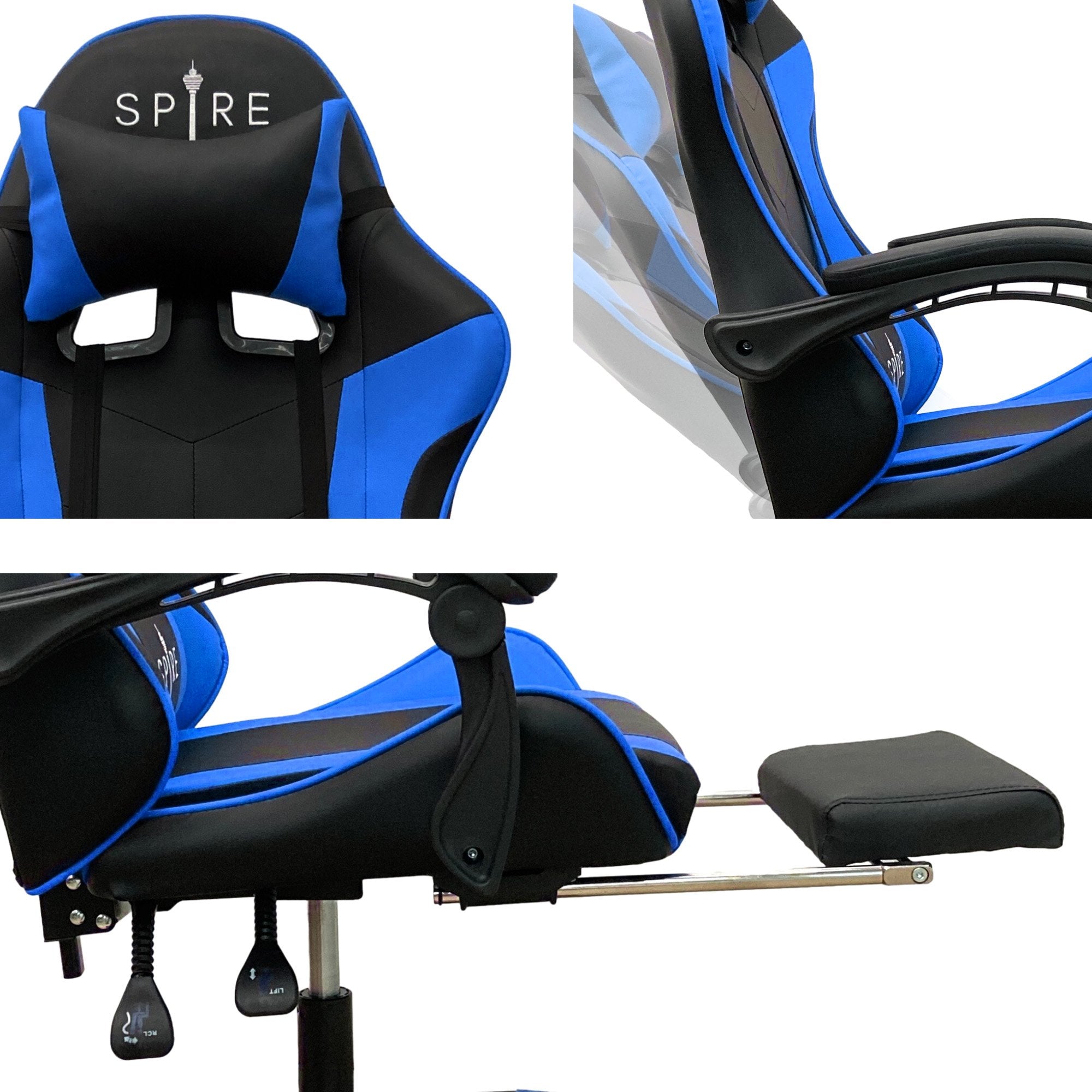 Adjustable Reclining Gaming/Office Chair with Armrests, Footrest - Intex Spire Zinc