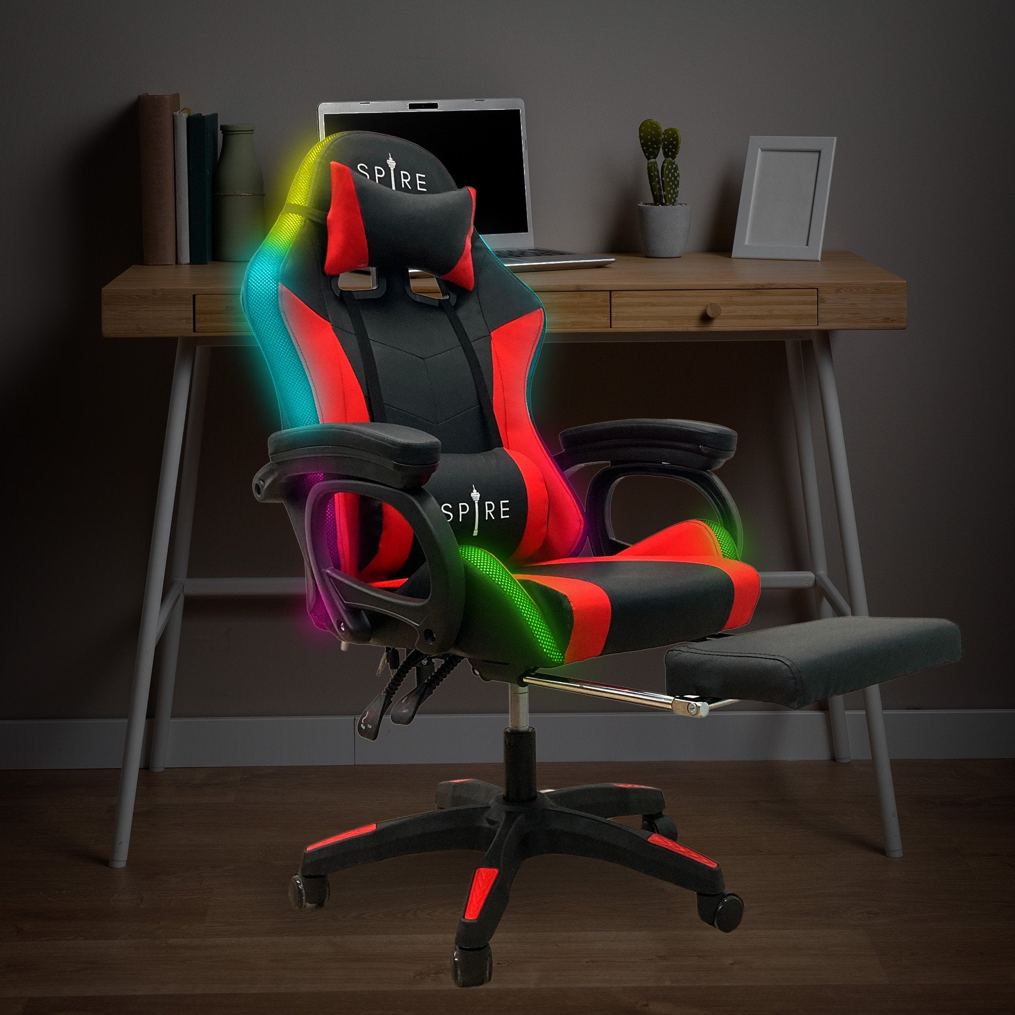 RGB LED Massage Gaming Chair, Bluetooth, Recline, Intex Spire