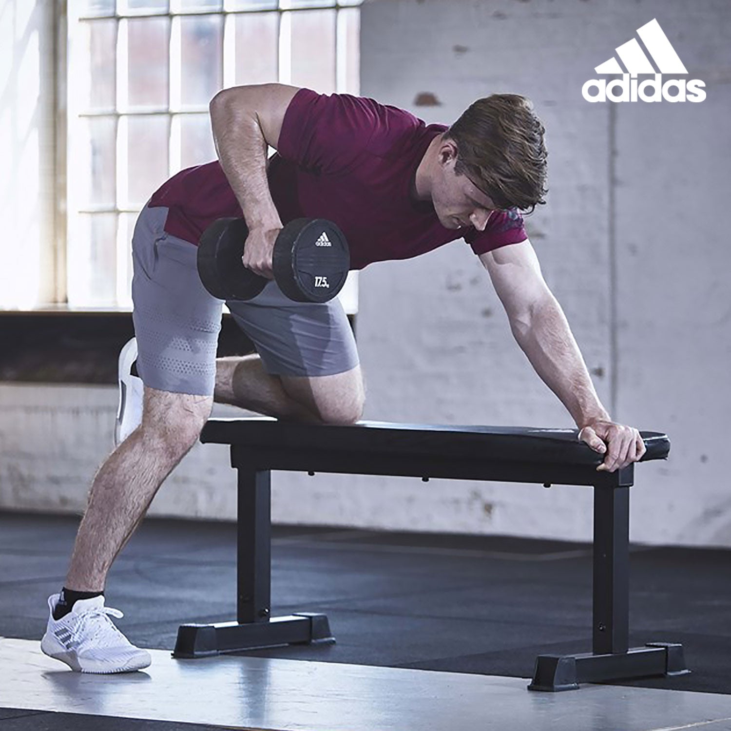 Sturdy Flat Exercise Weight Bench, 300 lb Max Capacity, Adidas