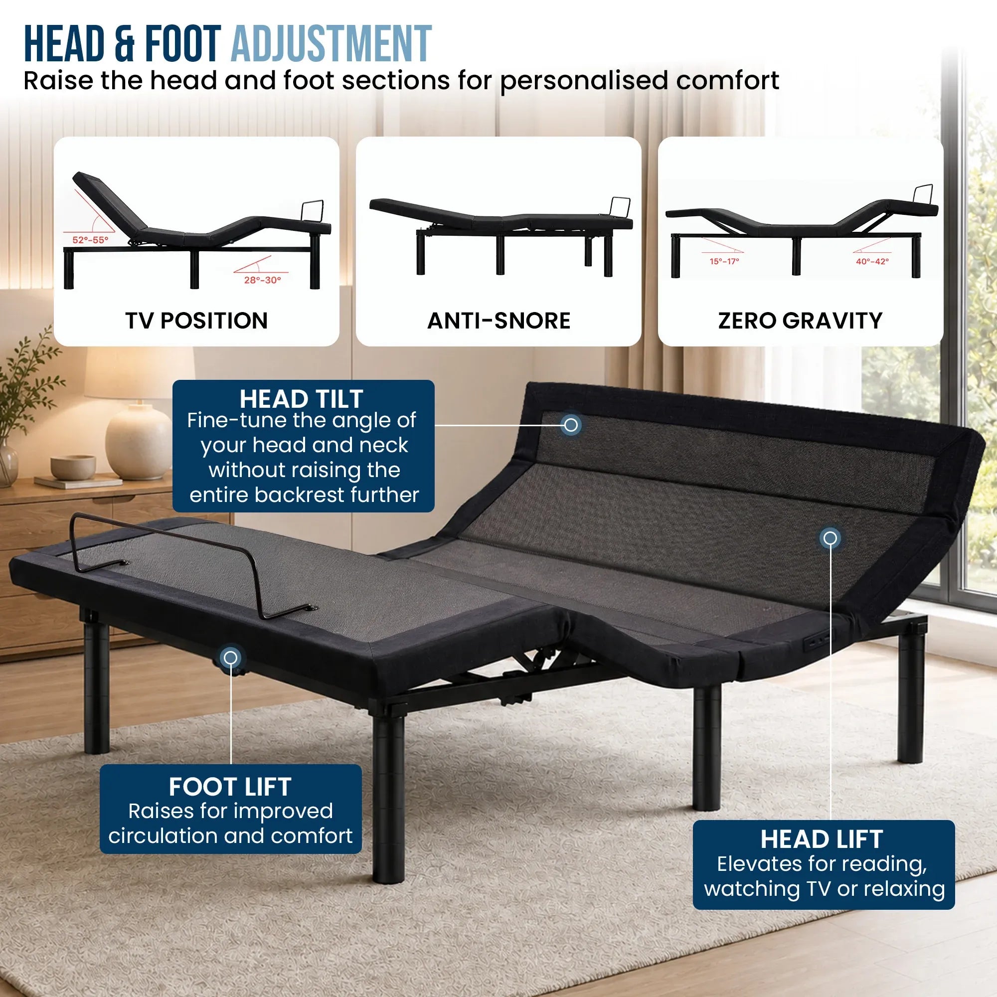 Therapedic Kinetic Advance Adjustable Double Bed Base with Head Tilt
