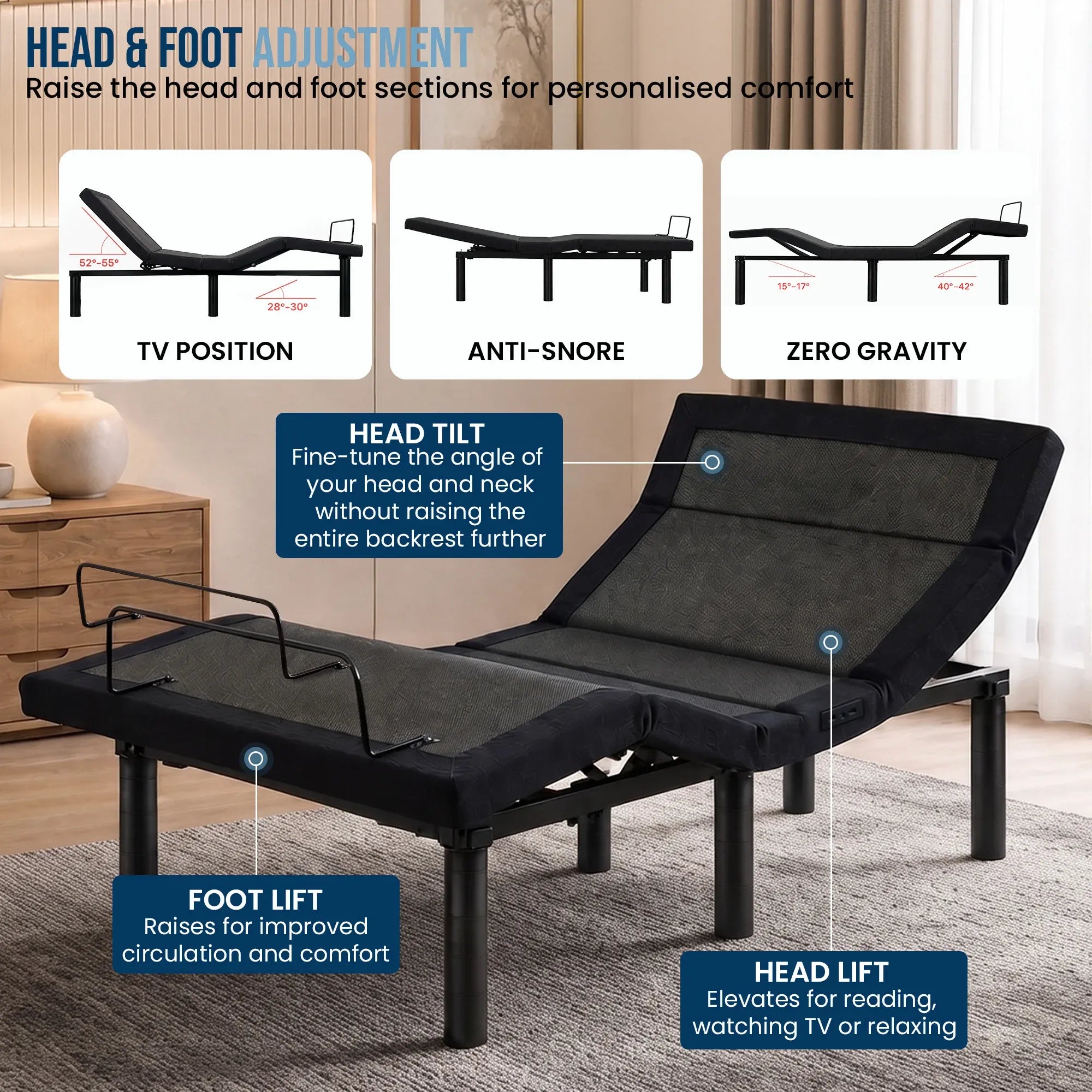 Therapedic Kinetic Advance Adjustable King Single Bed Base with Head Tilt
