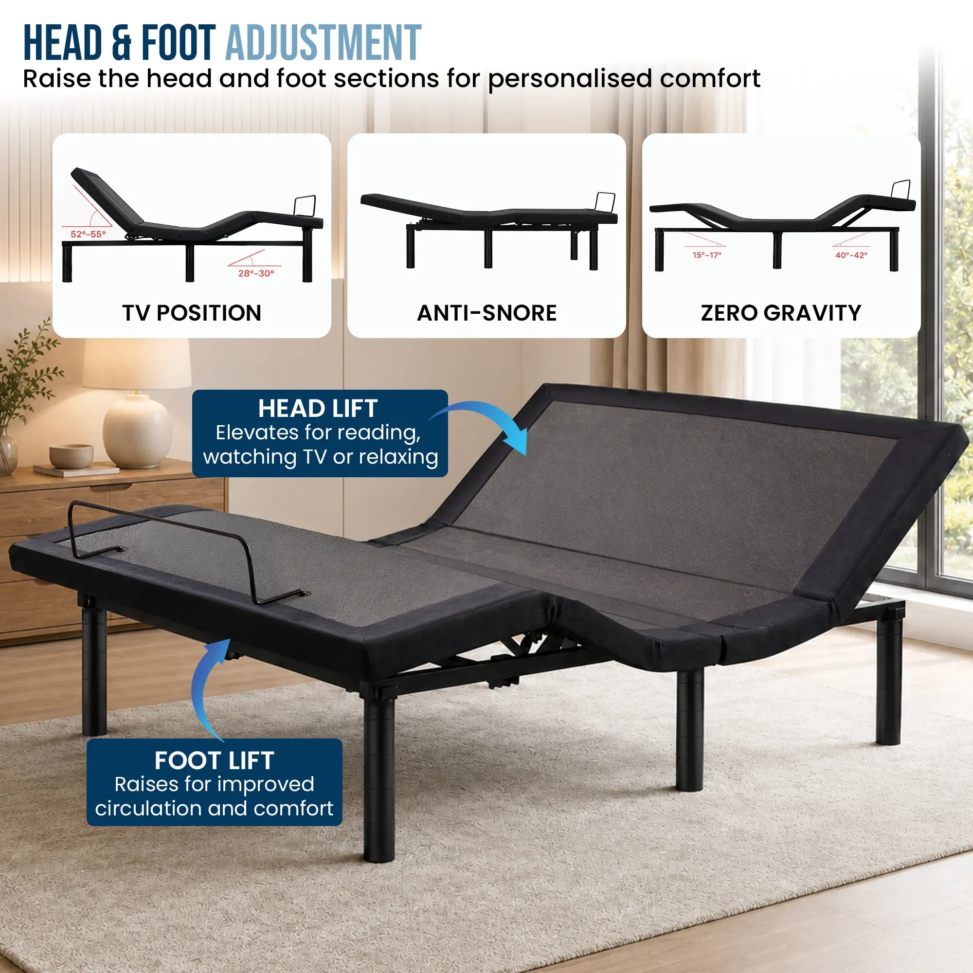 Therapedic Motion Adjustable Queen Bed Base with Wireless Remote