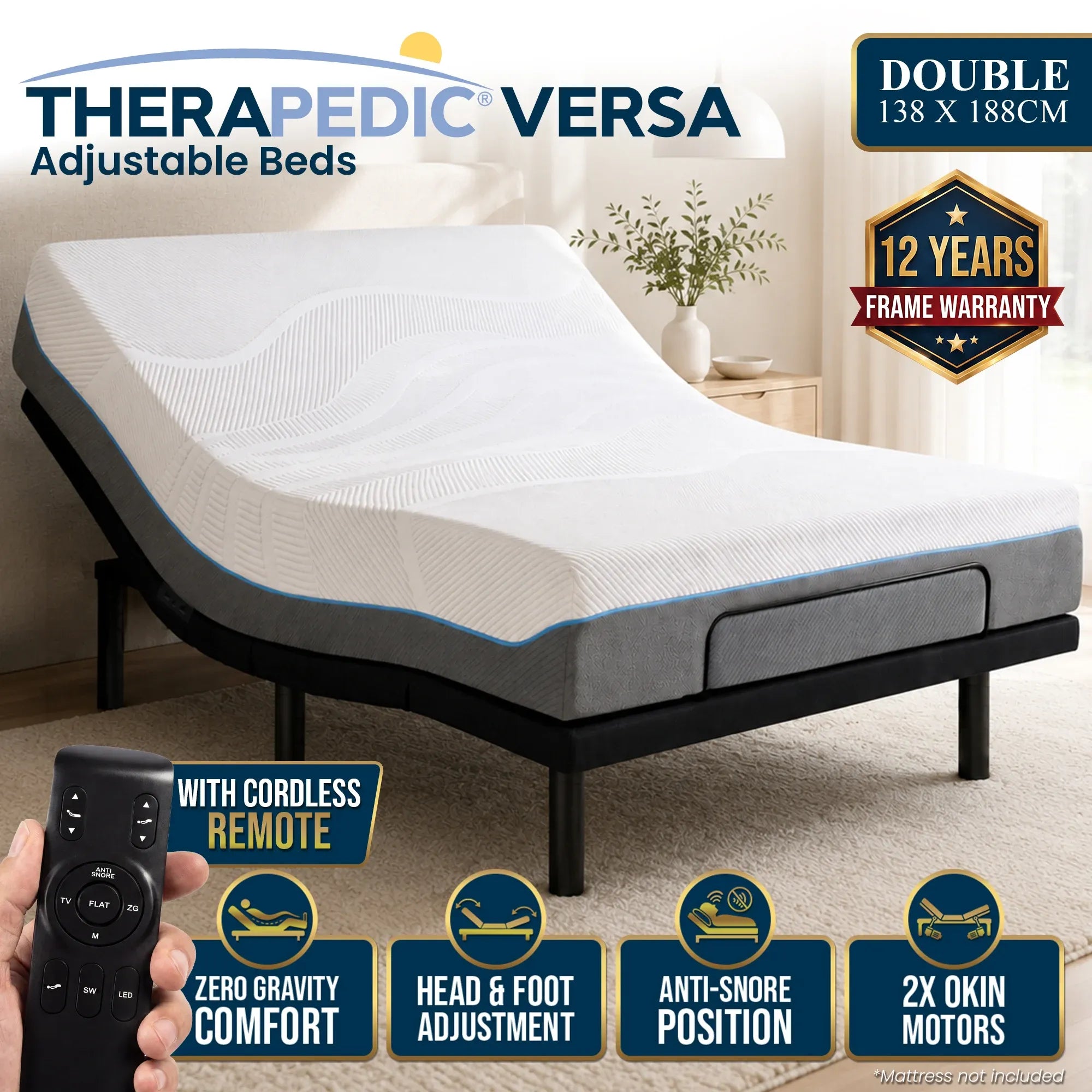 Therapedic Versa Adjustable Double Bed Base with Massage Function